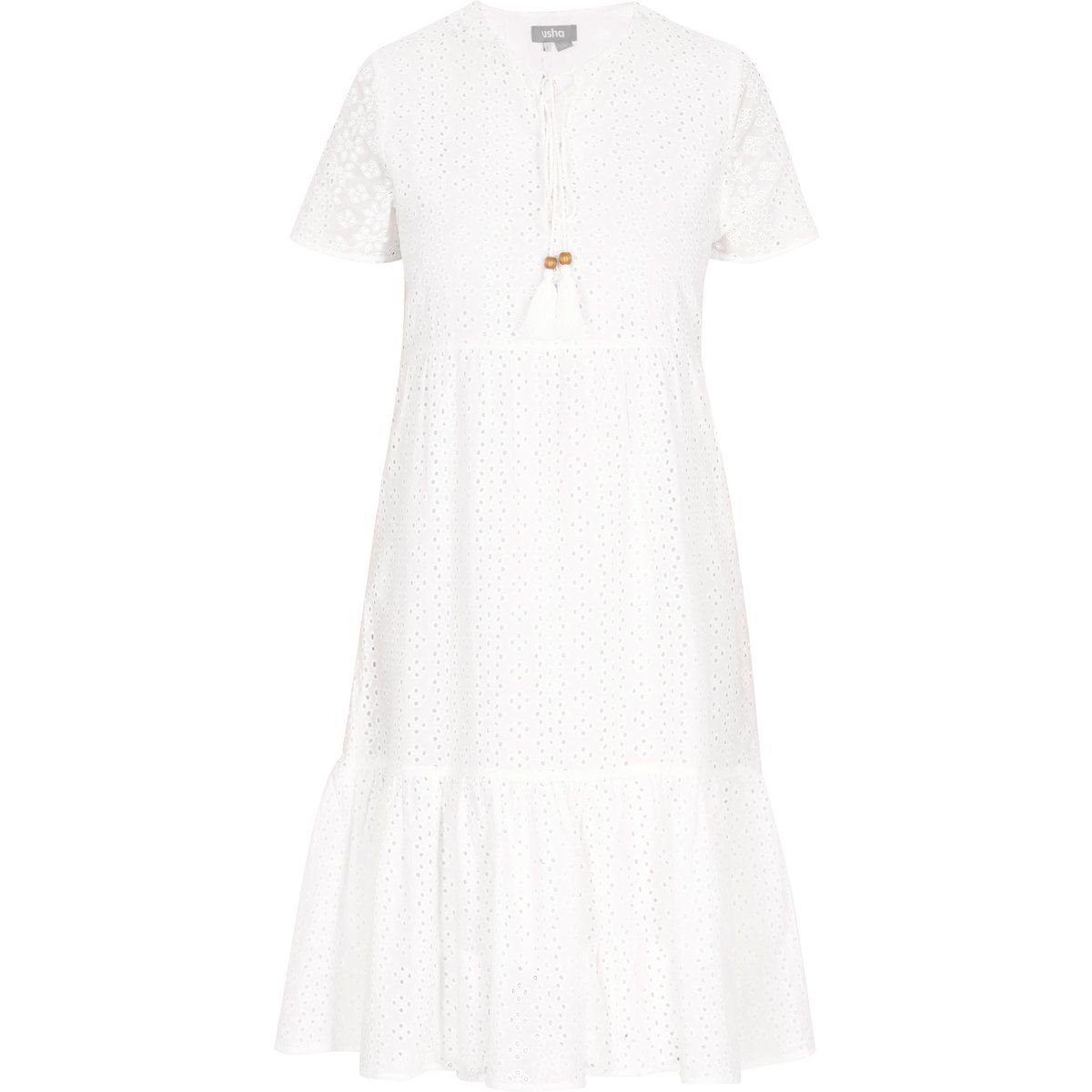 Gestuftes Midikleid mit Lochstickerei