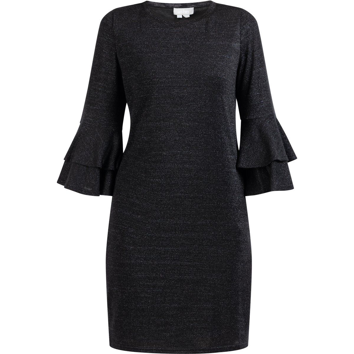 Glitzerndes Strickkleid mit Volant-Ärmeln