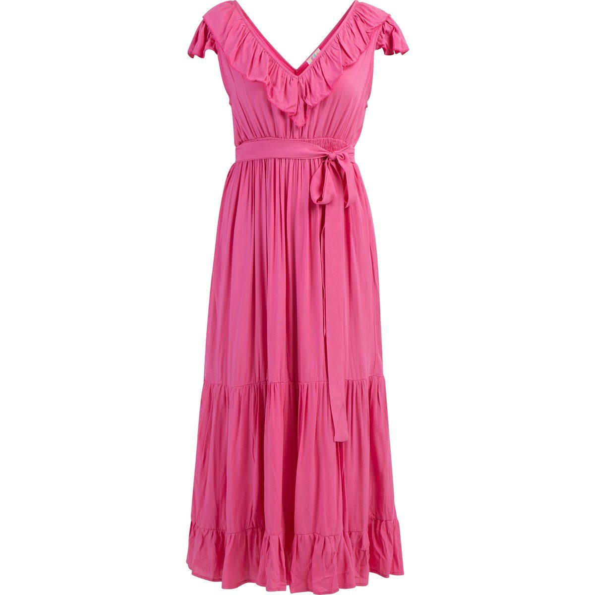 Gestuftes Maxikleid mit Rüschen und Gürtel