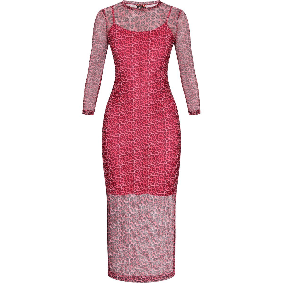 Maxikleid mit Mesh und Leopardenmuster