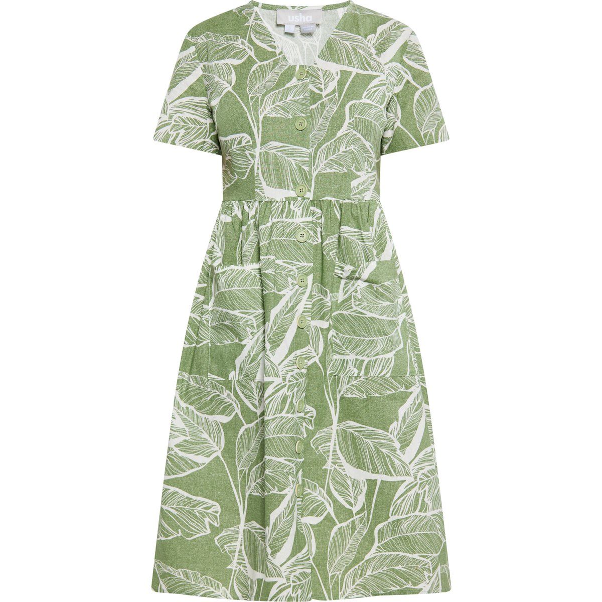 Geknöpftes Midikleid mit Botanik-Print