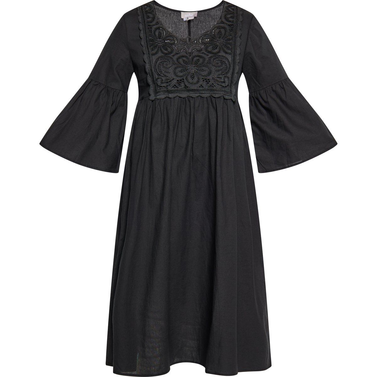 Boho-Midi mit Stickerei und Glockenärmeln