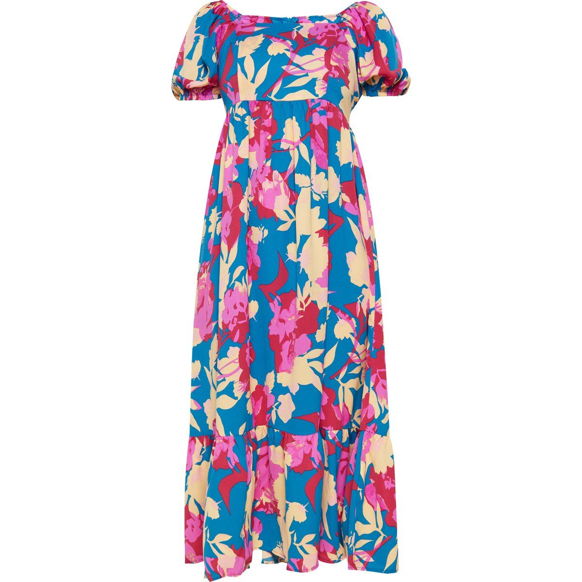 Maxikleid mit Blumenmuster und Puffärmeln