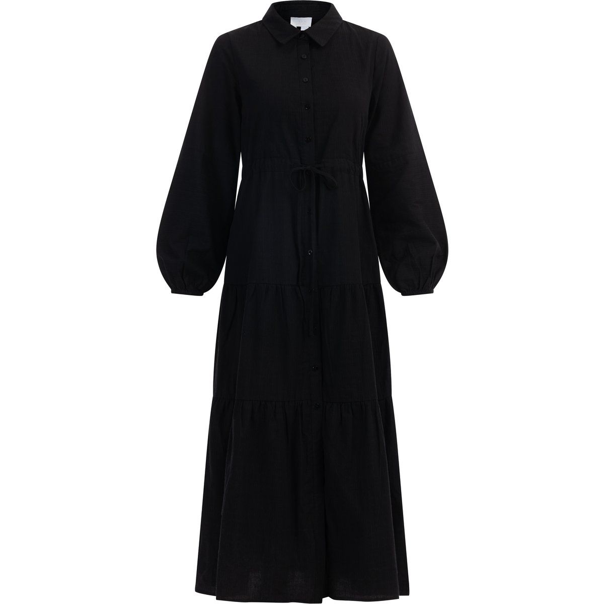 Gestuftes Baumwoll-Maxikleid im Blusenstil