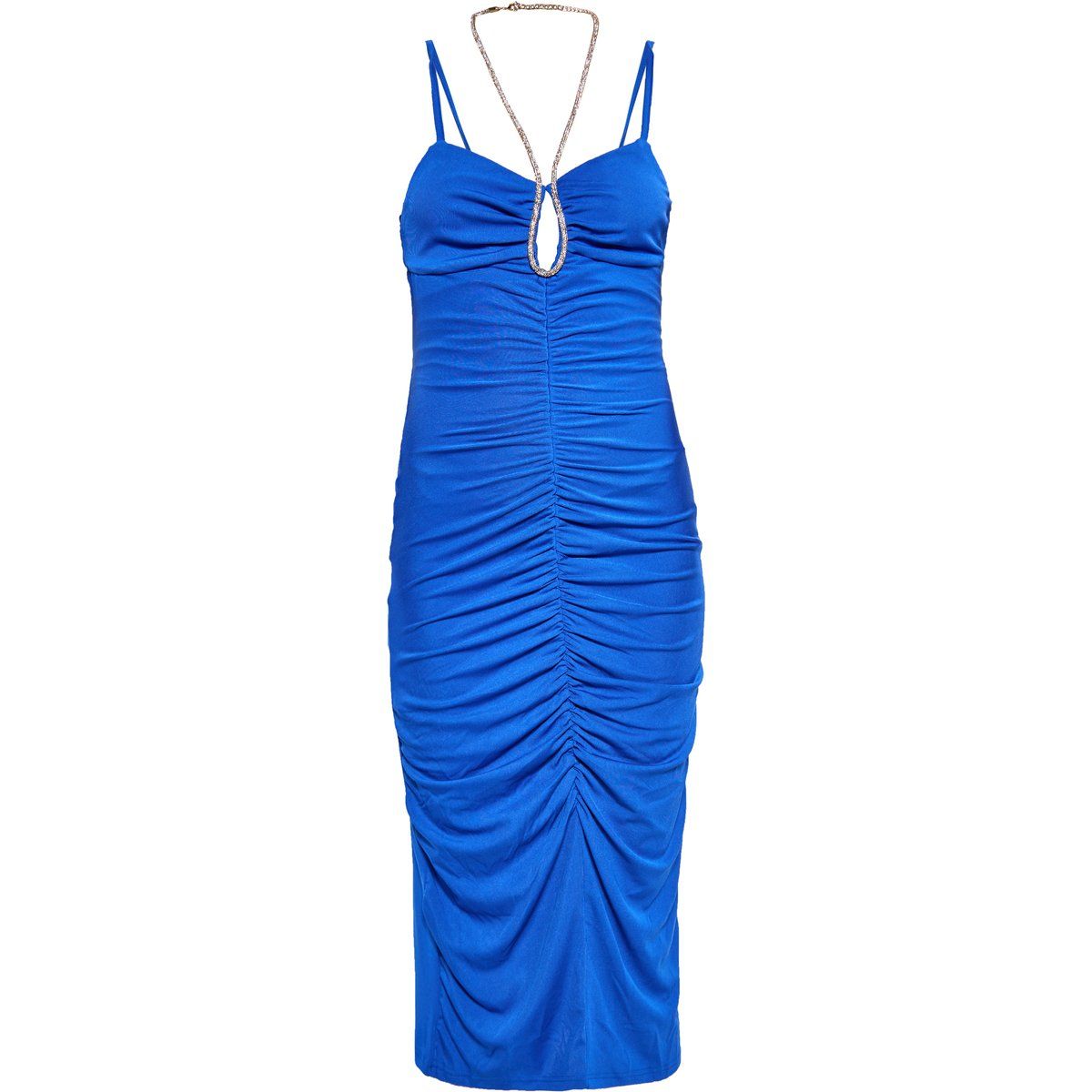 Drapiertes Bodycon-Midikleid mit Halter-Kette