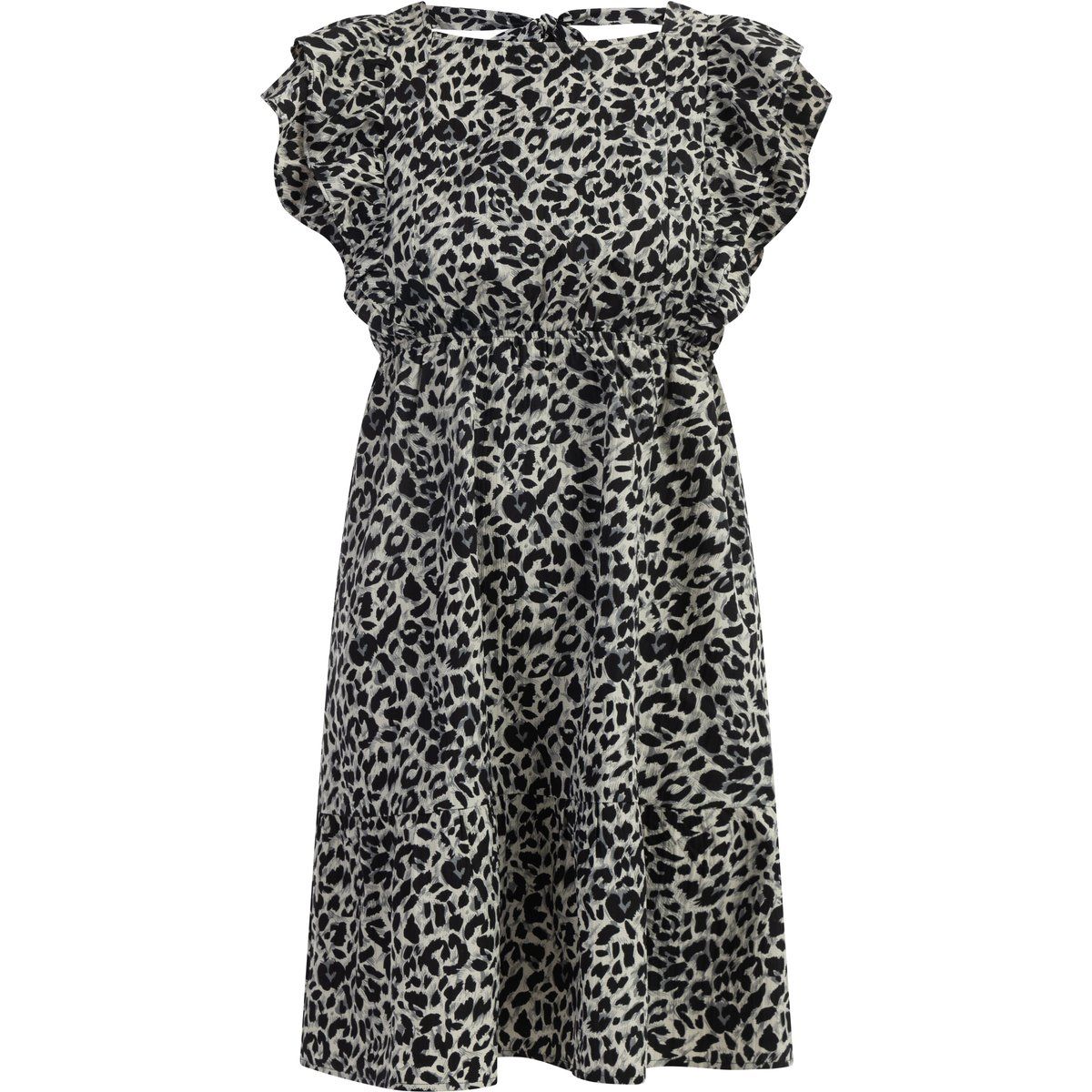 Midikleid mit Rüschen und Leoprint