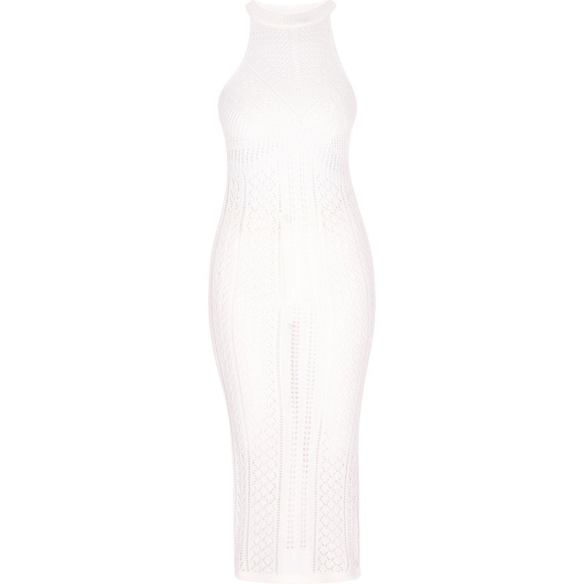 Midi-Strickkleid mit Ajourmuster und Stehkragen