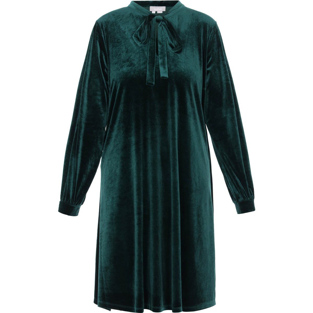 Samtkleid mit Schluppe und Bischofsärmeln