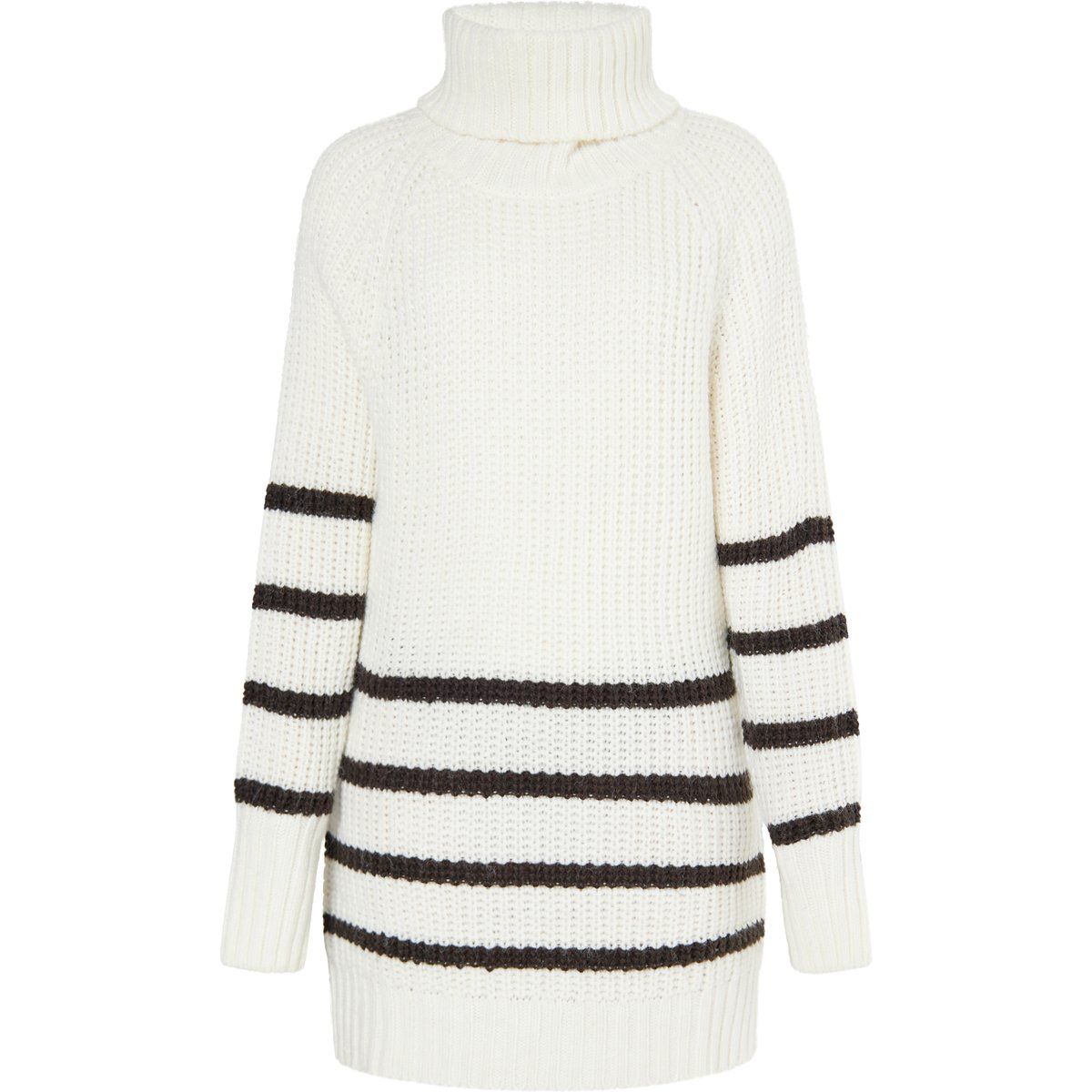 Grobstrick-Rollkragenpullover mit Streifen