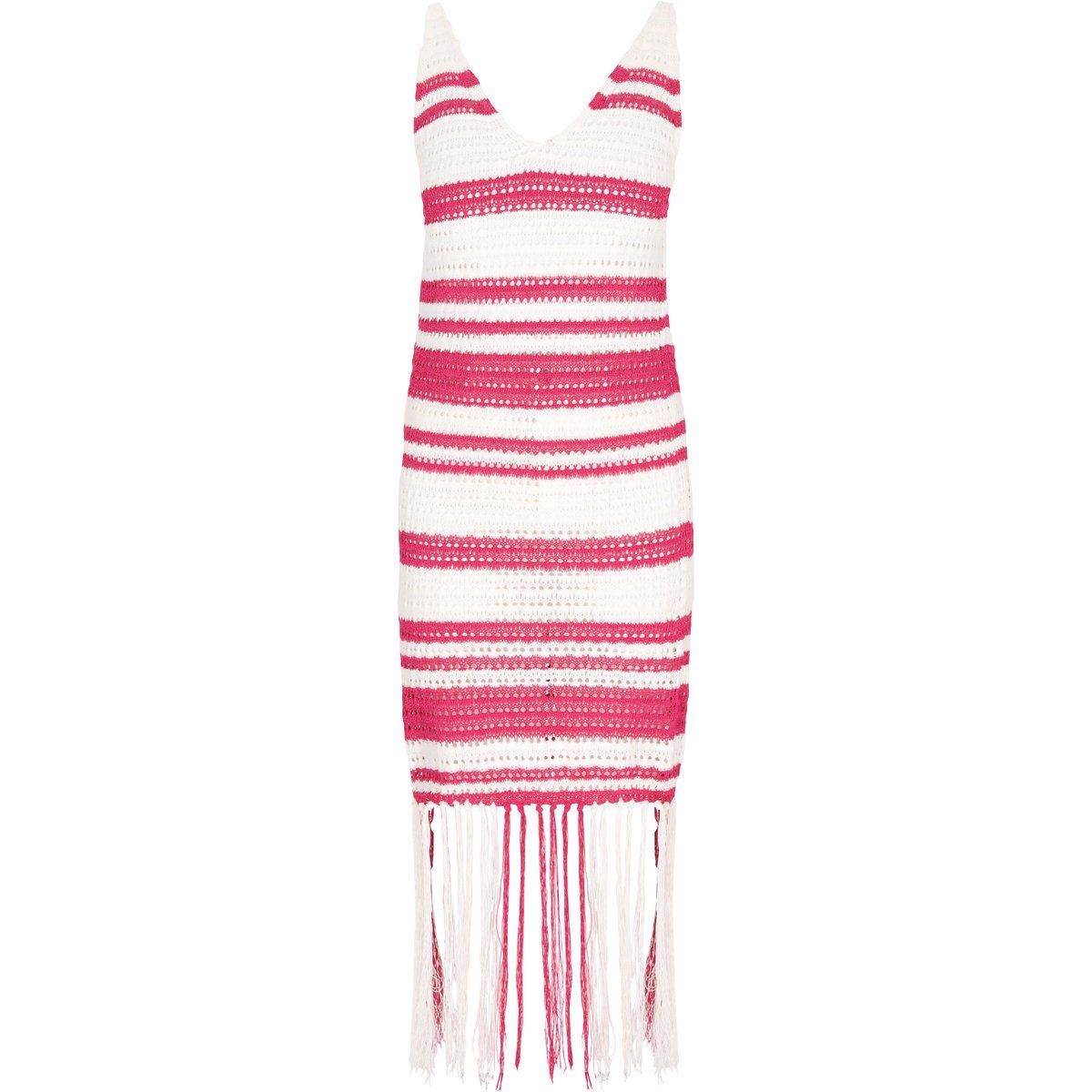 Gestreiftes Häkel-Midikleid mit Fransen