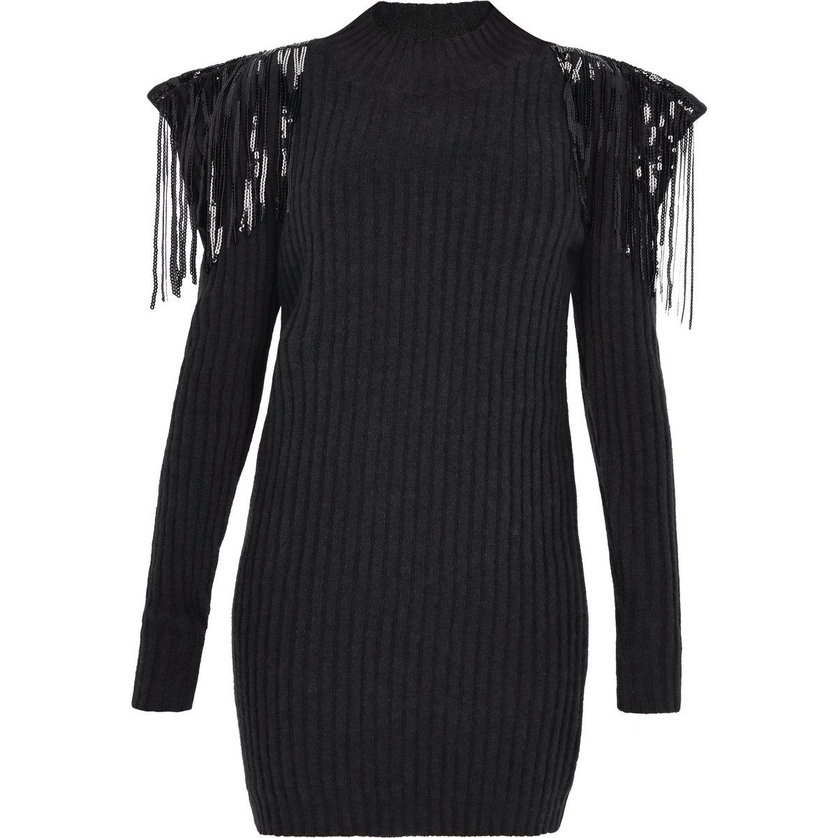 Strickkleid mit Pailletten-Schulterfransen