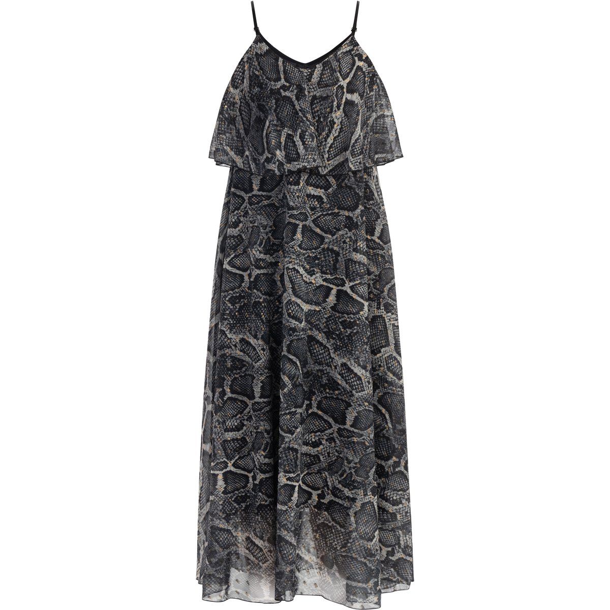 Maxikleid mit Schlangenmuster und Volant
