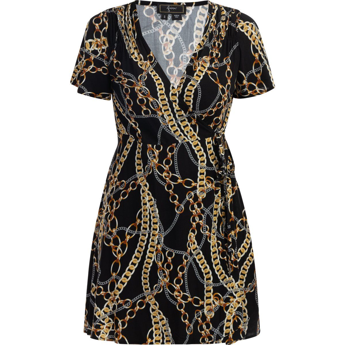 Elegantes Wickel-Minikleid mit Kettenprint