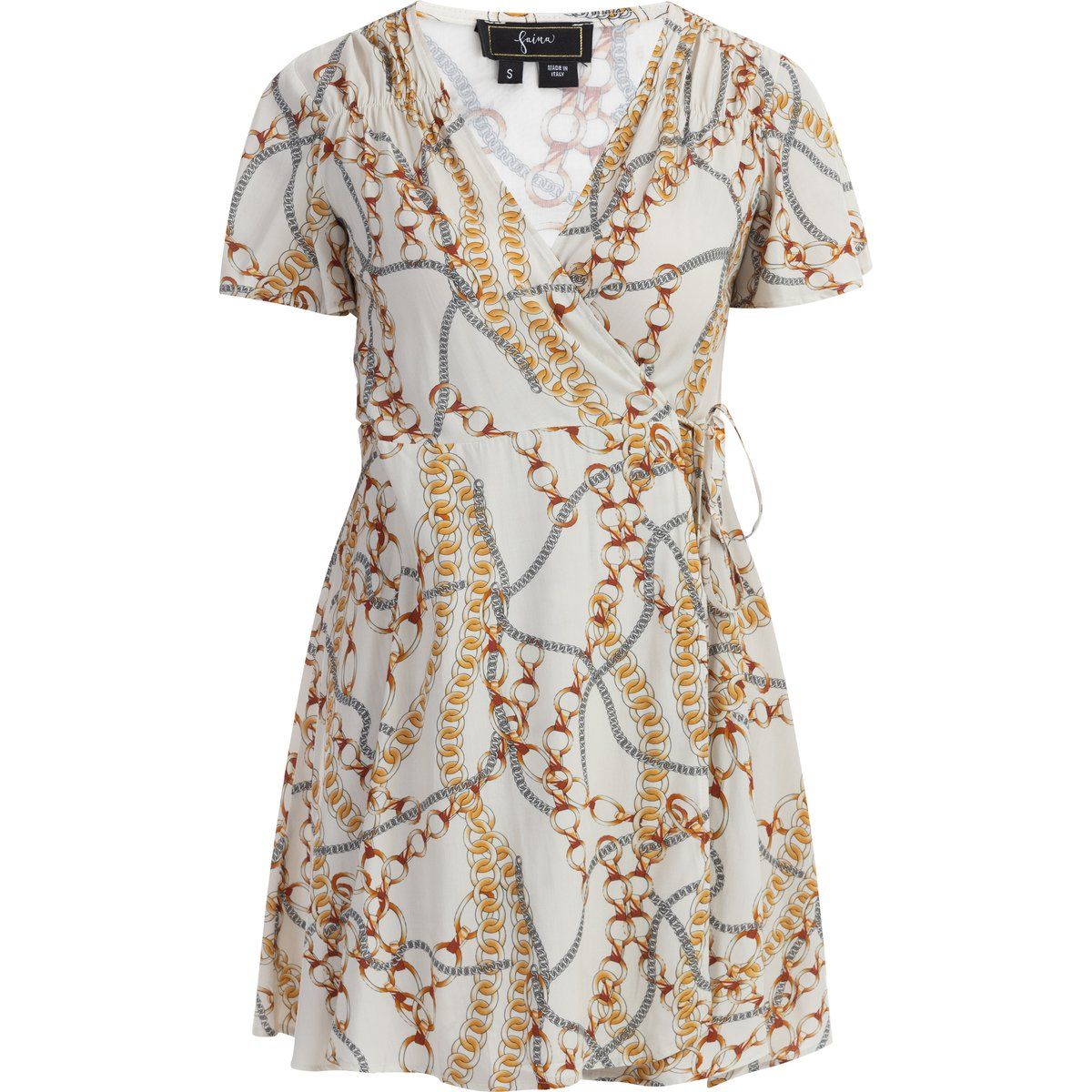 Kurzes Wickelkleid mit Ketten-Print