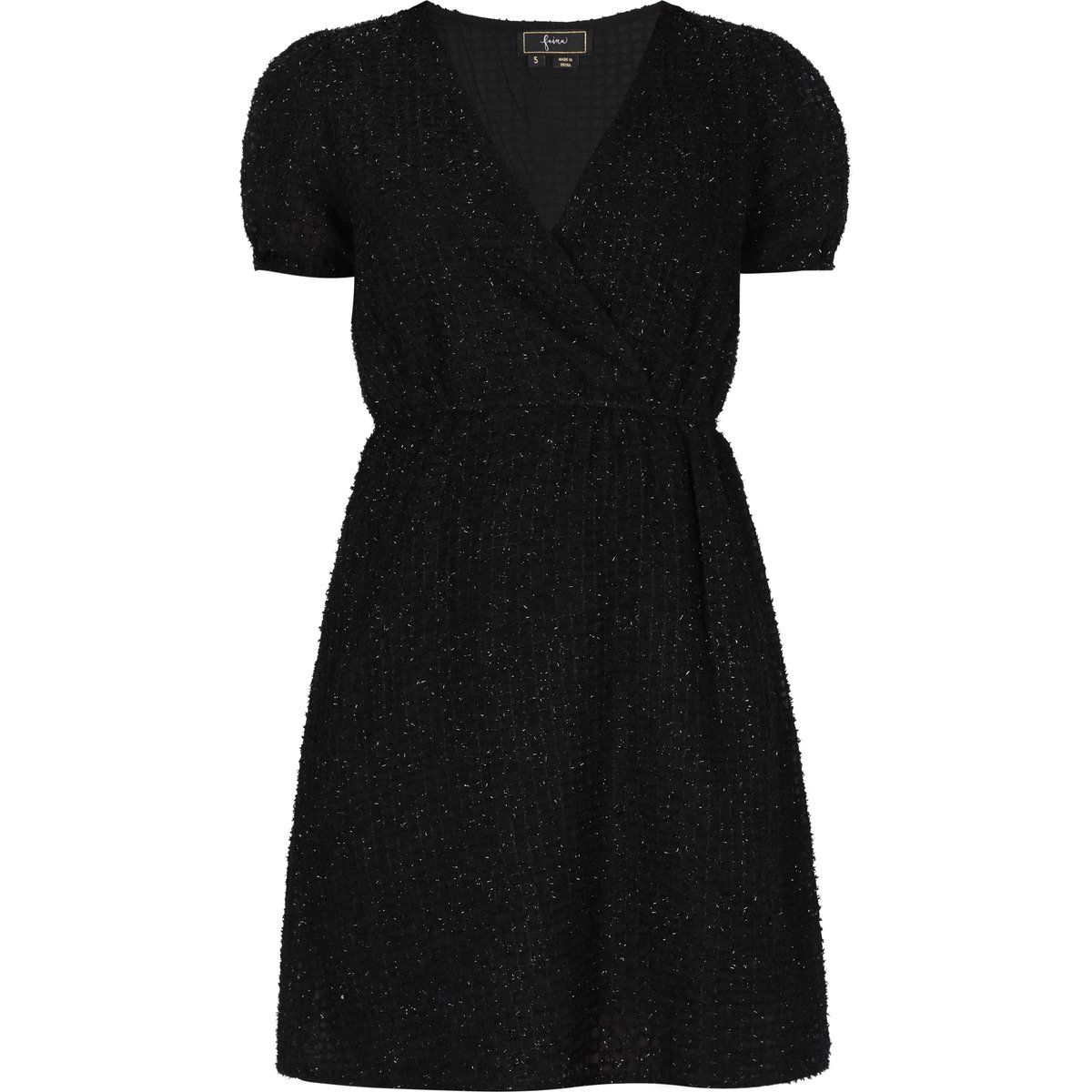 Strukturiertes Wickel-Minikleid mit Puffärmeln