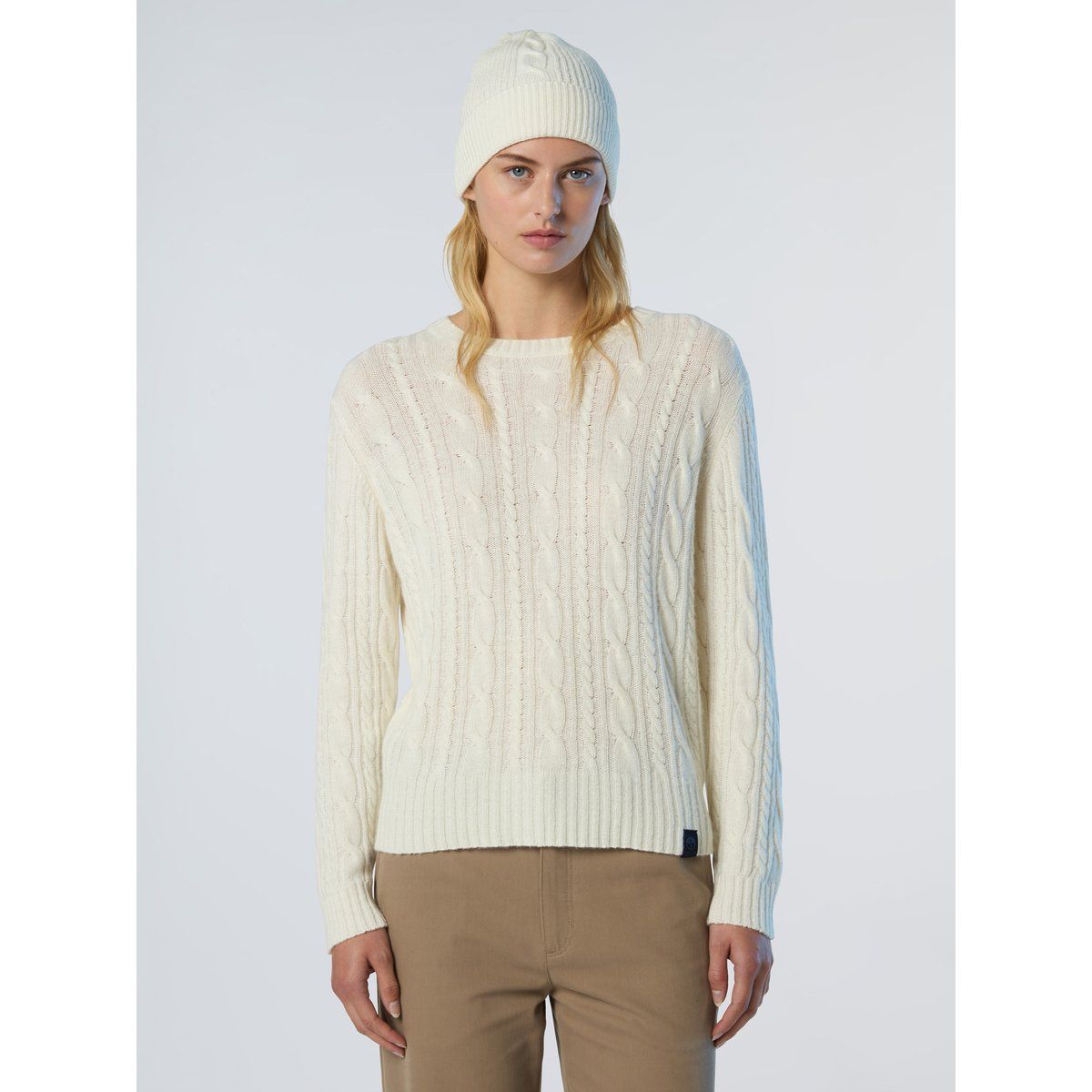 Zopfstrick-Pullover mit Rundhalsausschnitt