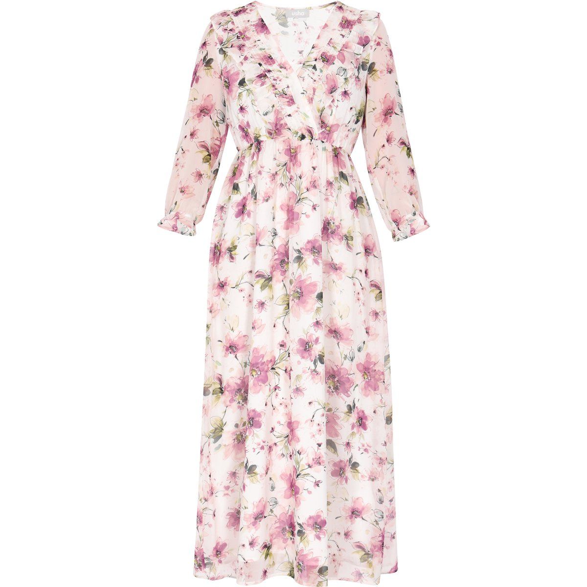 Midikleid mit floralem Wickel-Ausschnitt