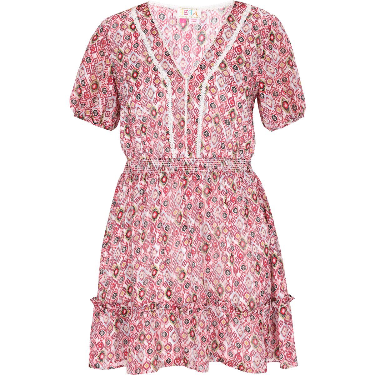 Gemustertes Boho-Minikleid mit Rüschen