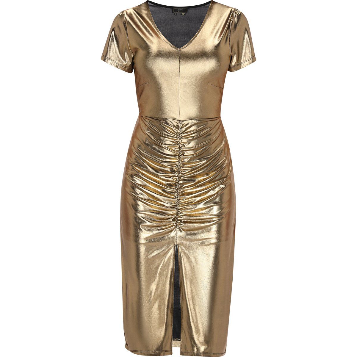 Gerafftes Midikleid in Metallic-Optik