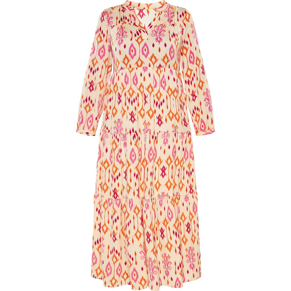 Gestuftes Midikleid mit Ikat-Print