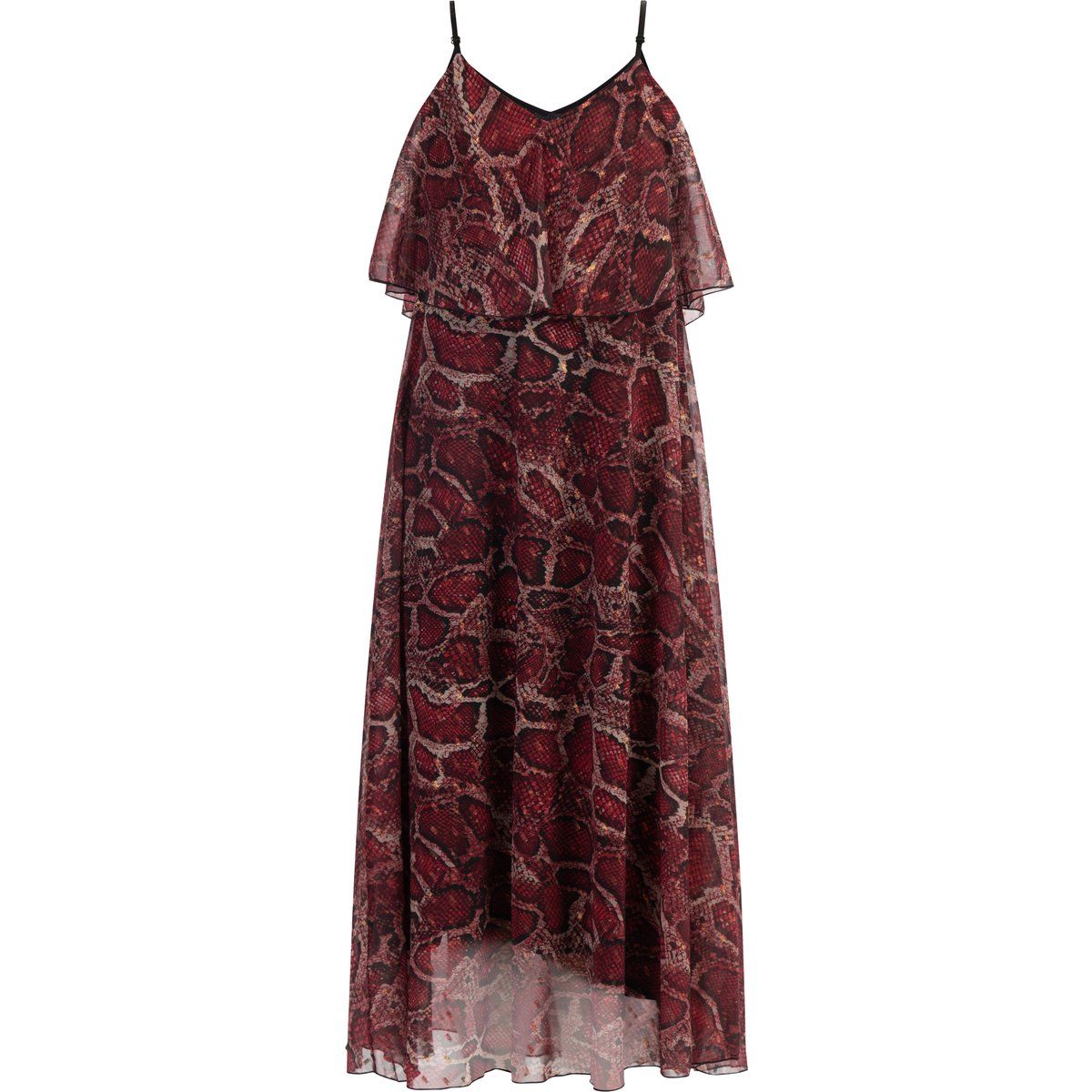 Schlangenprint-Maxikleid mit Volants