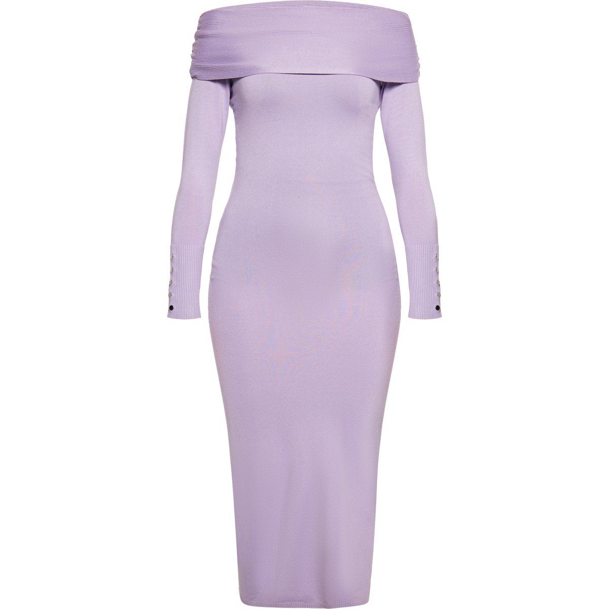 Schulterfreies Midi-Strickkleid mit Rippenstruktur