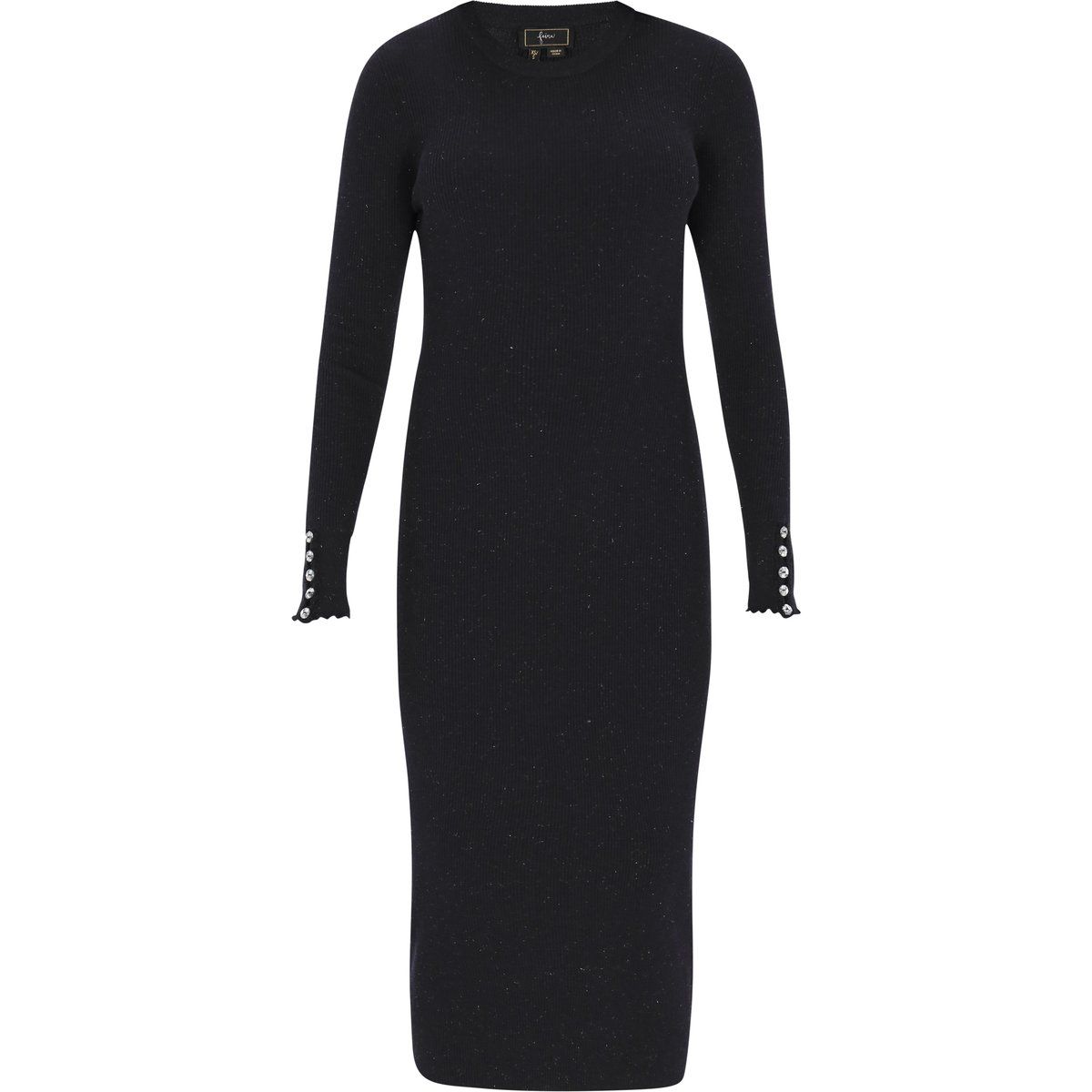 Rippstrick-Midikleid mit Knopfmanschetten