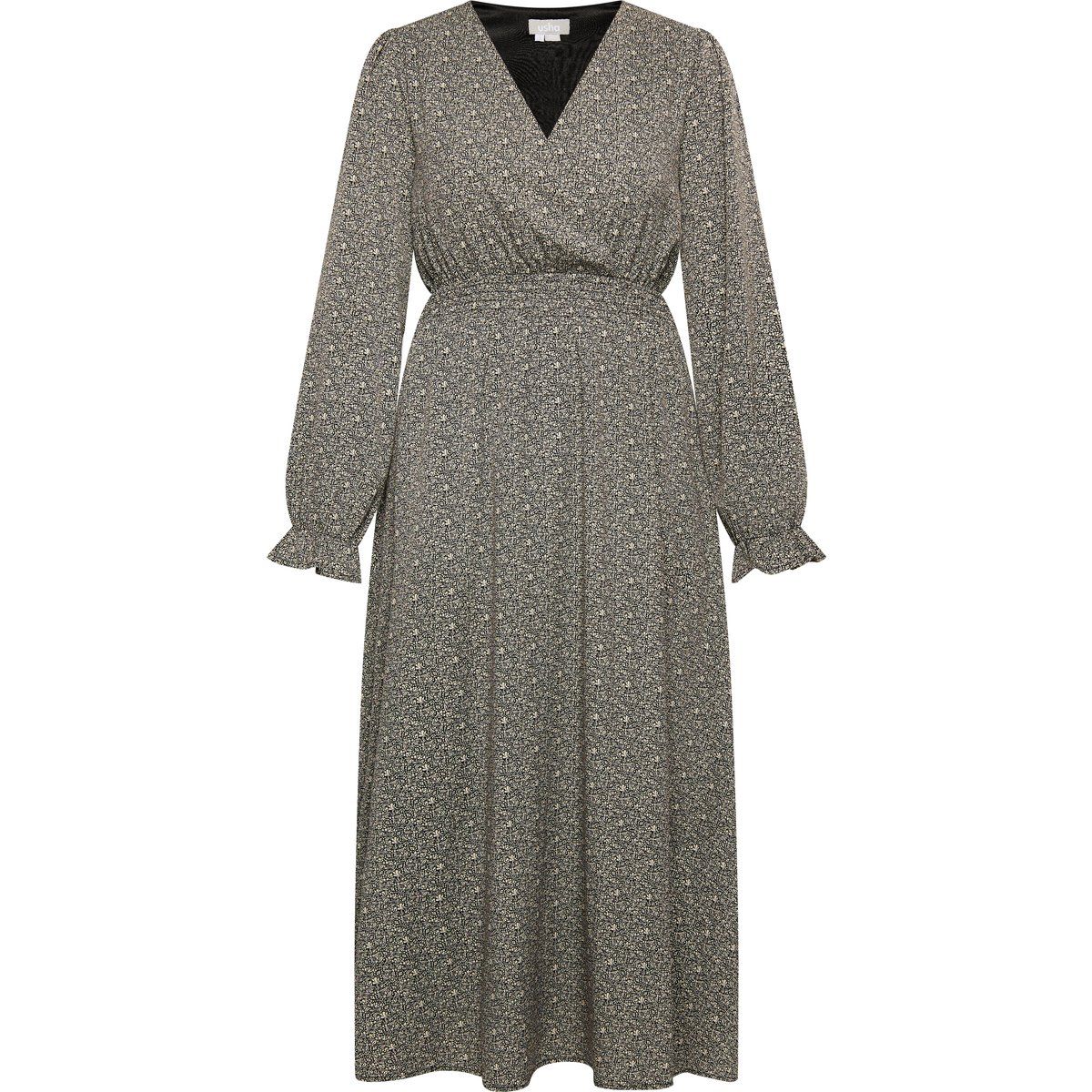 Bedrucktes Maxikleid mit V-Ausschnitt und Smoktaille