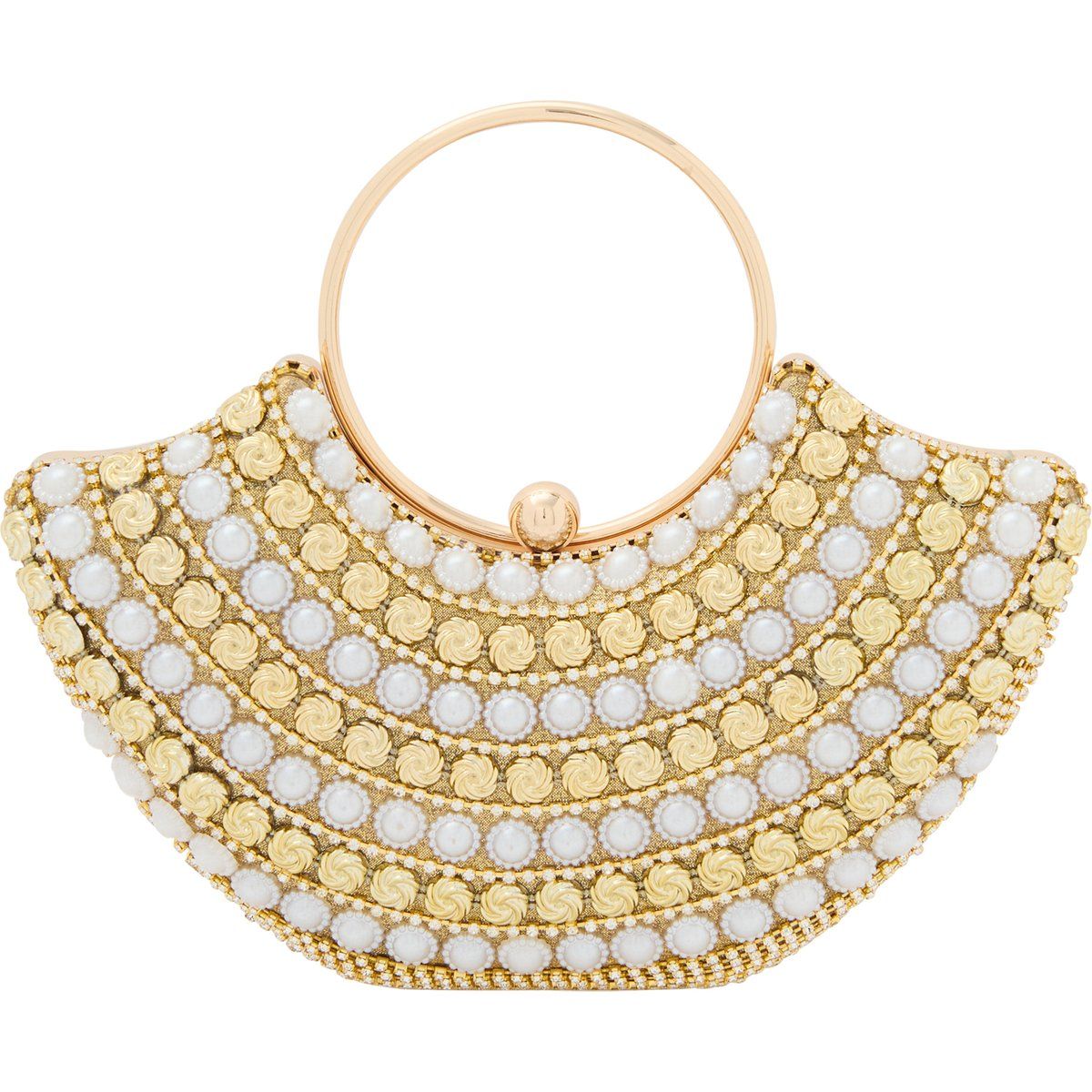 Perlenbesetzte Halbmond-Minaudière-Clutch