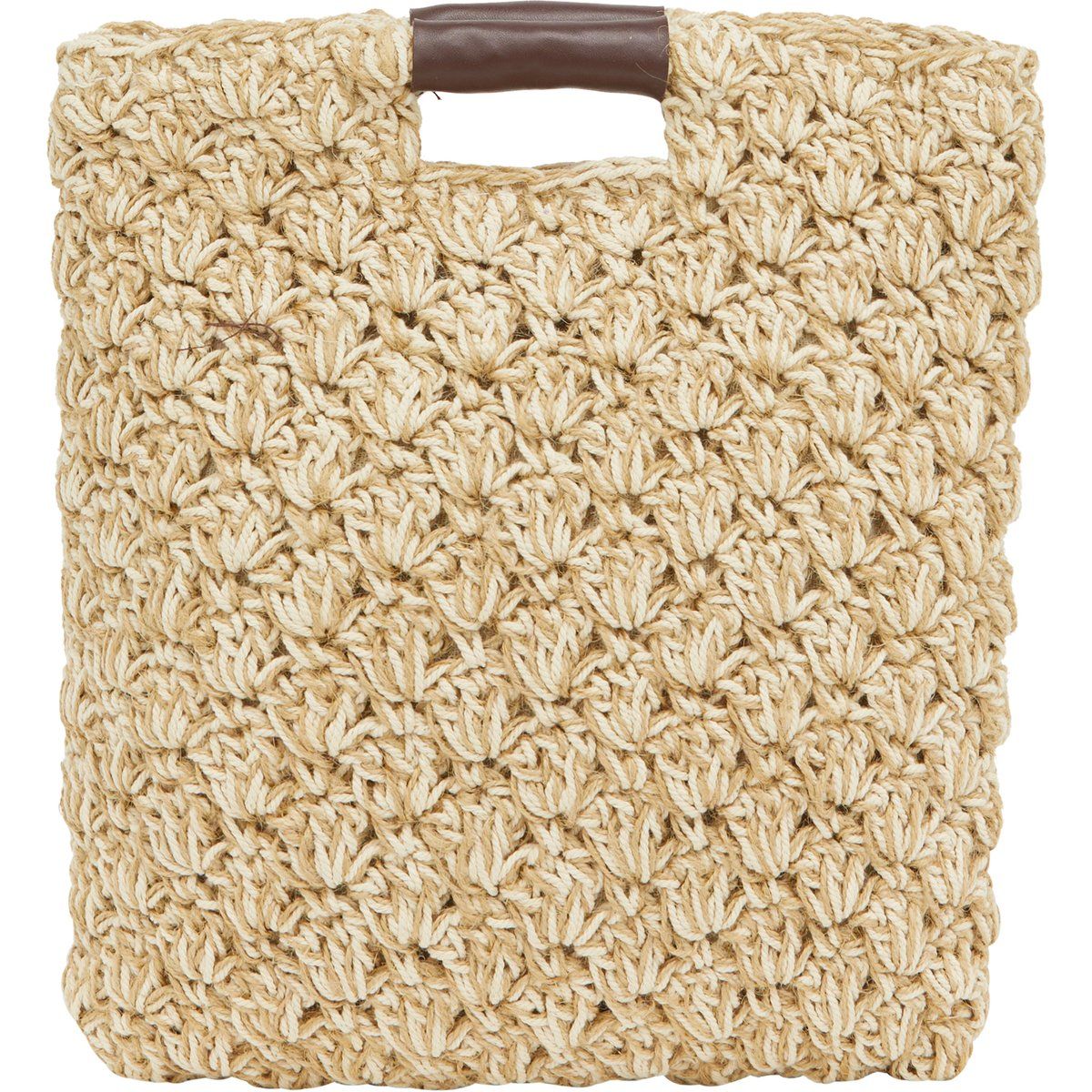 Handgeflochtene Strohtasche mit Häkelmuster