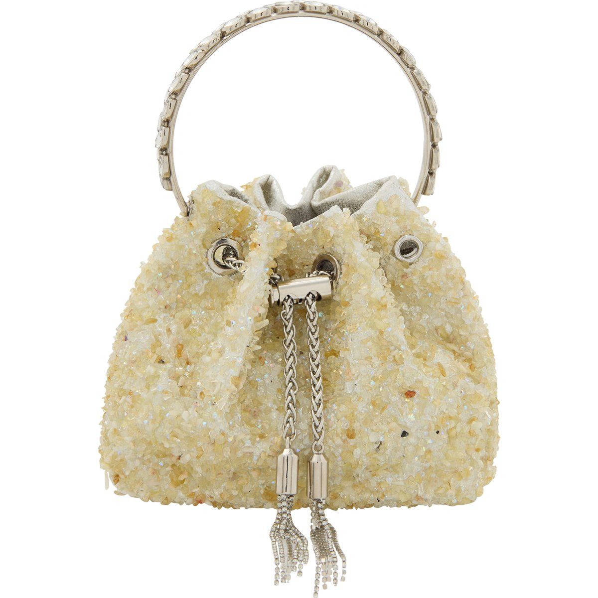 Schimmernde Beuteltasche mit Ringgriff