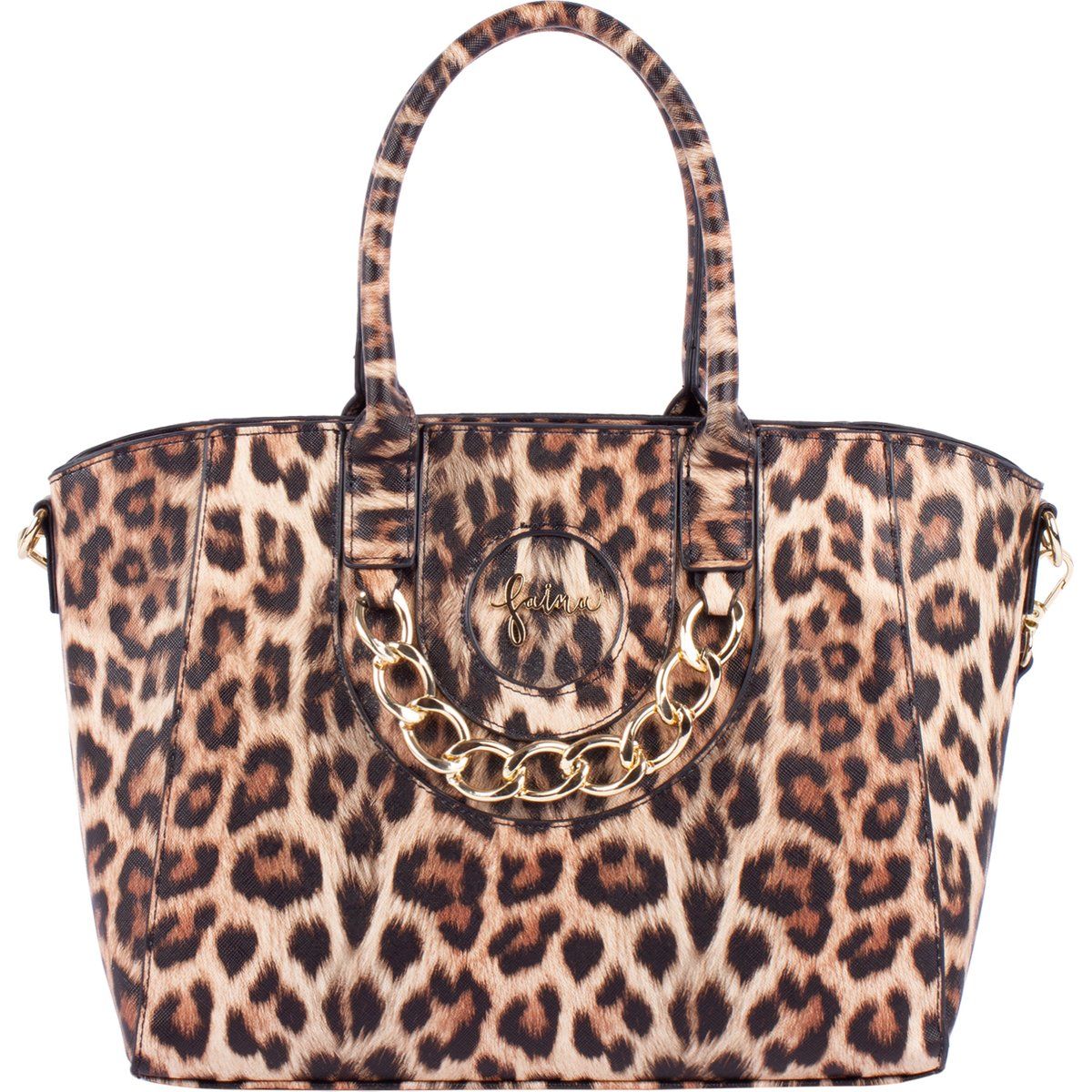 Handtasche mit Leopardenmuster und Kettendetail