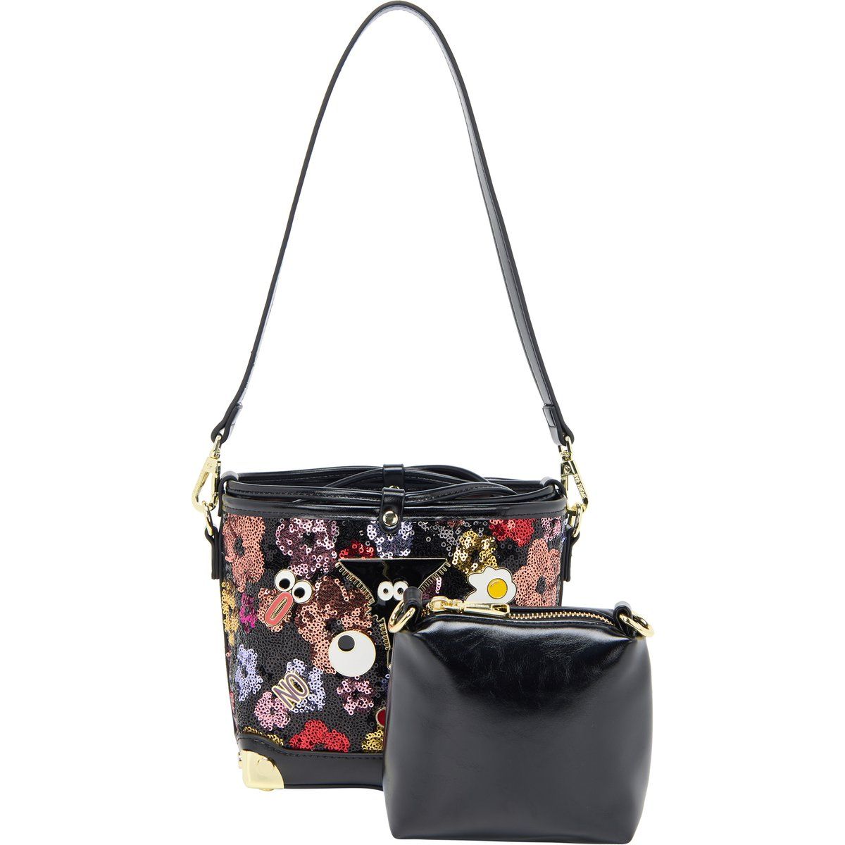 Beuteltasche mit Pailletten und Augen-Motiv