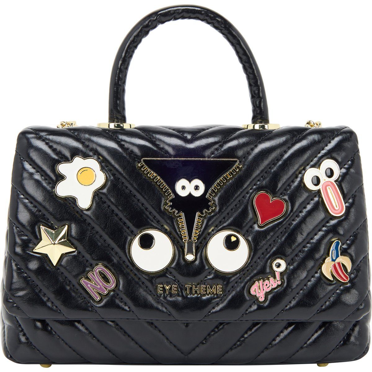 Gesteppte Handtasche mit lustigen Aufnähern