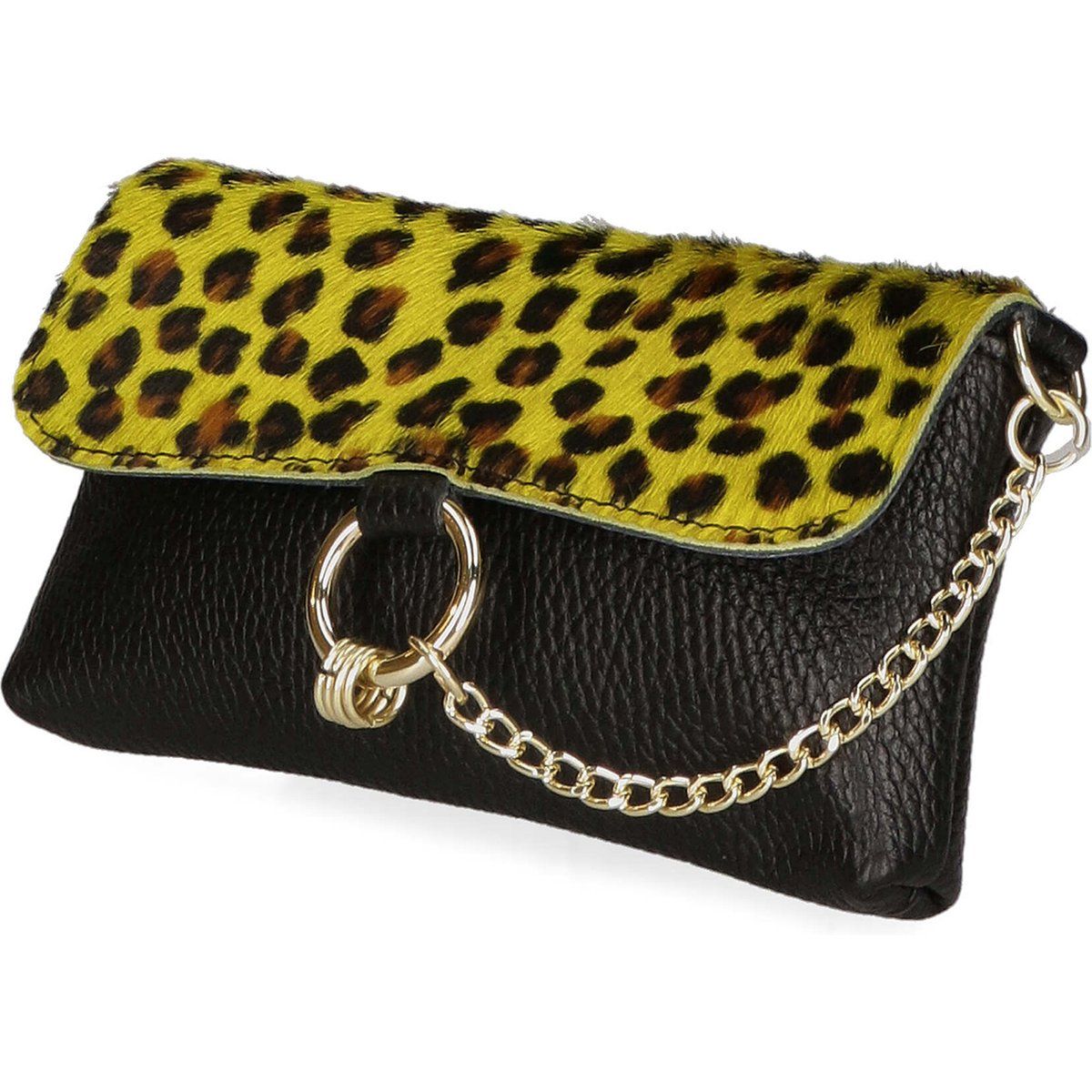 Genarbte Leder-Clutch mit Gepardenmuster