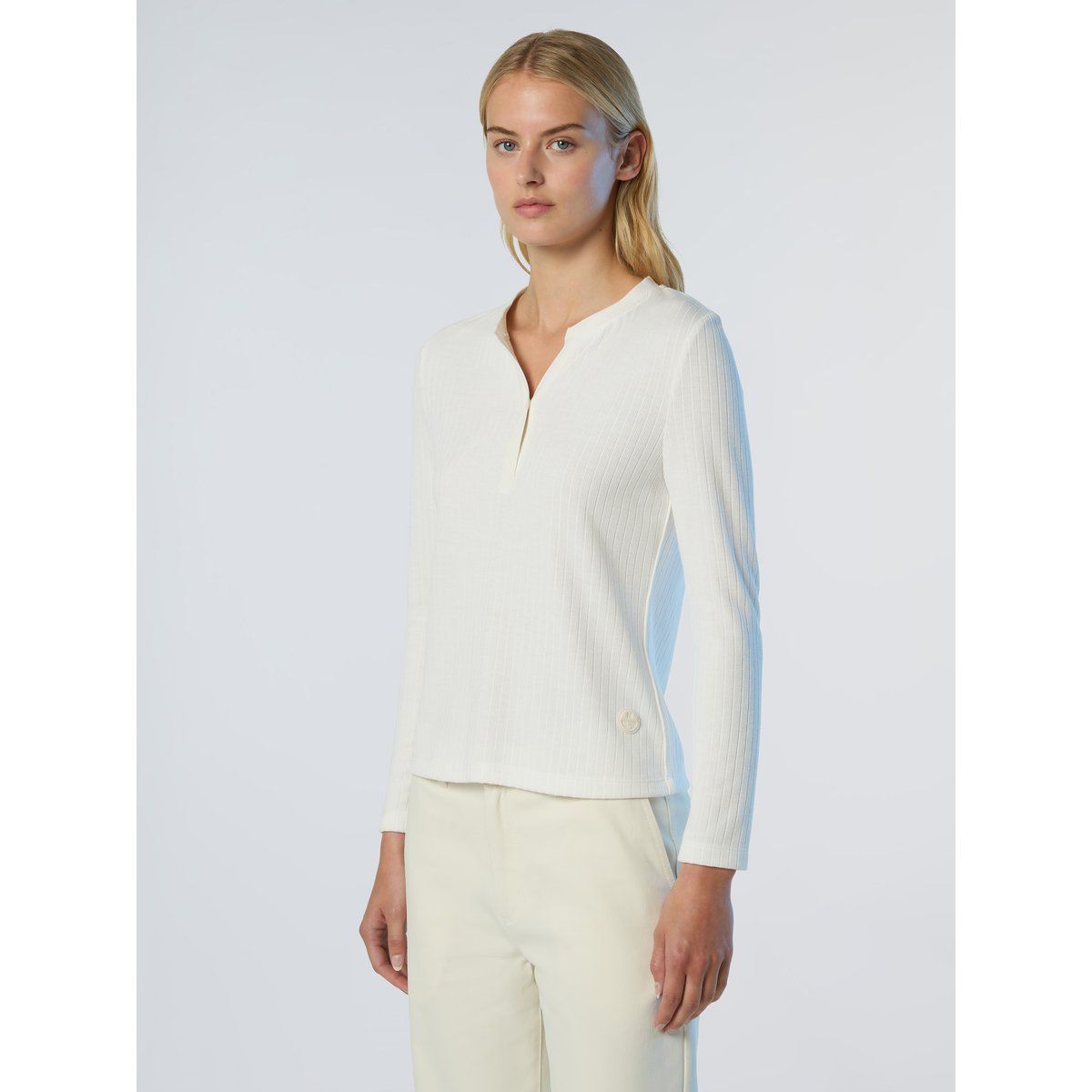 Geripptes Henley-Oberteil aus Jersey