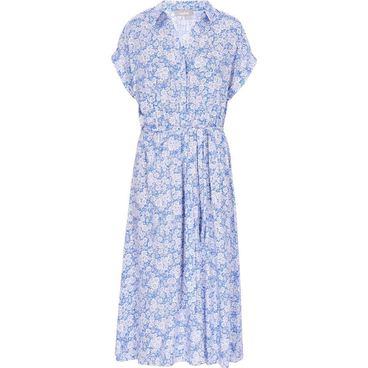 Florales Midi-Hemdblusenkleid mit Gürtel