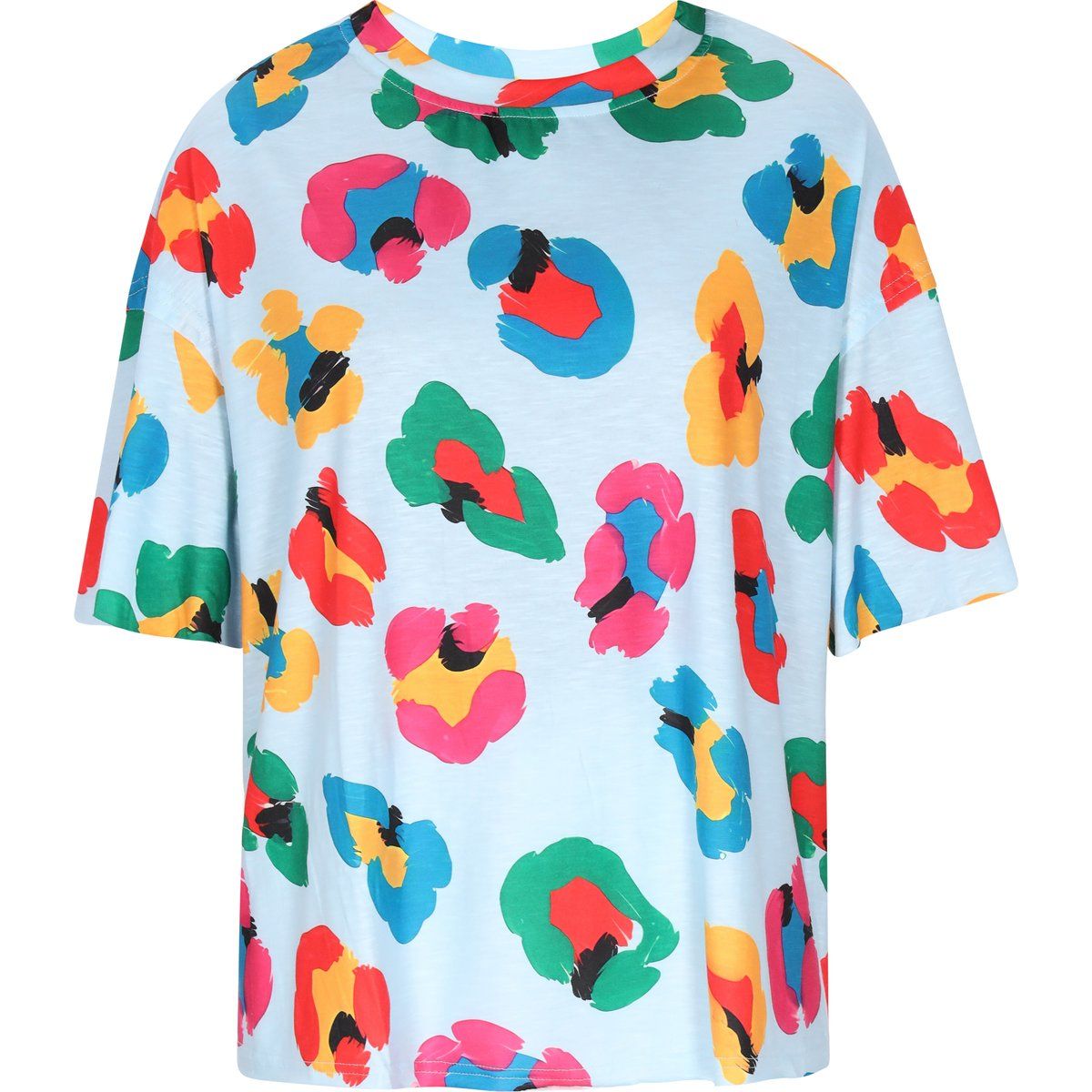 T-Shirt mit buntem abstraktem Leopardenmuster