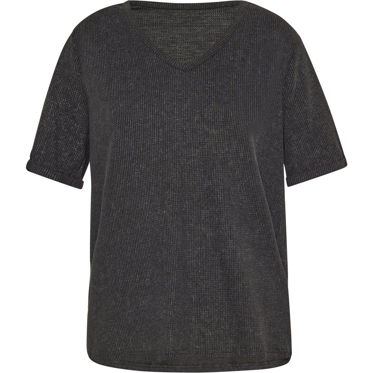 Schimmerndes Waffelstrick-T-Shirt mit V-Ausschnitt