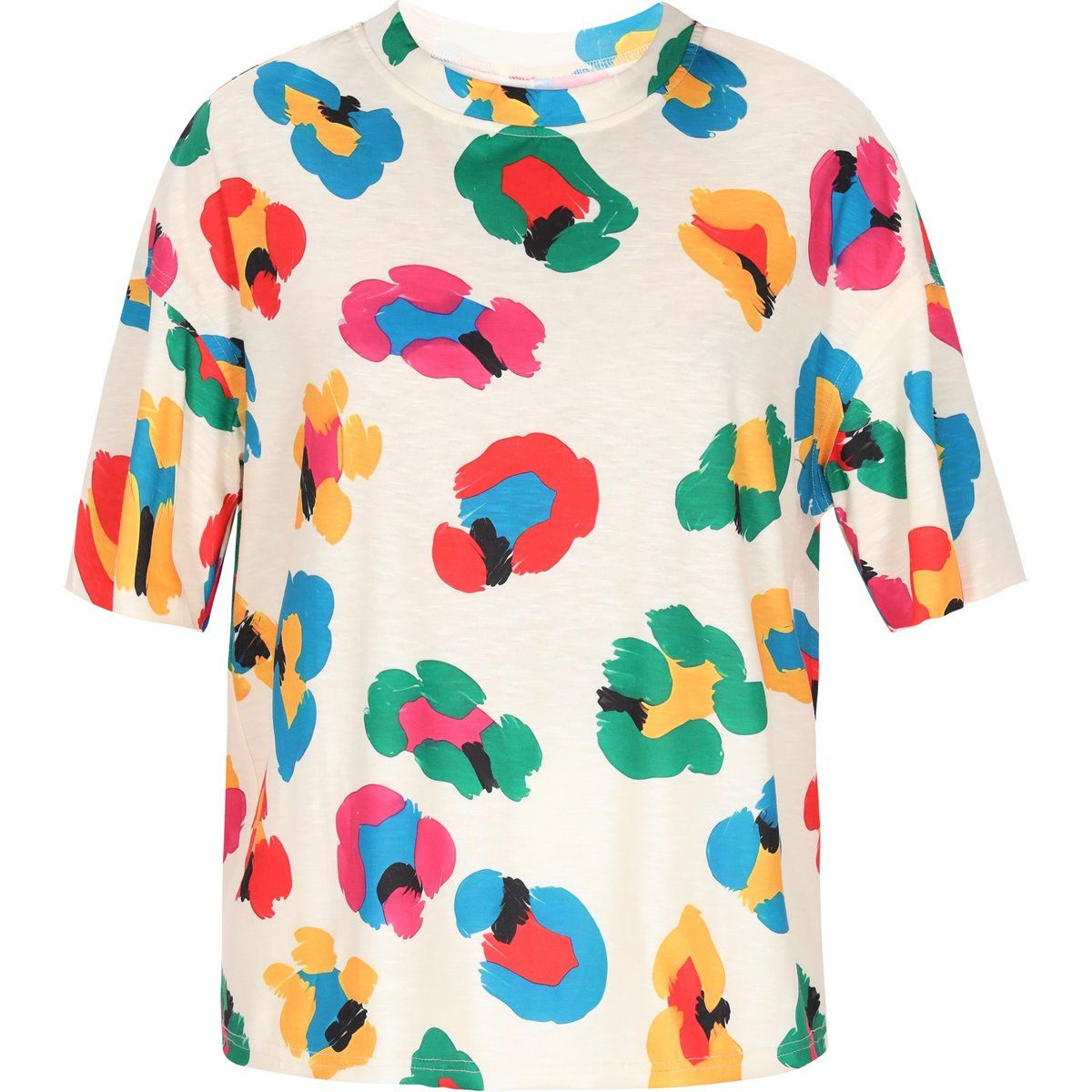 Buntes T-Shirt mit abstraktem Leopardenmuster