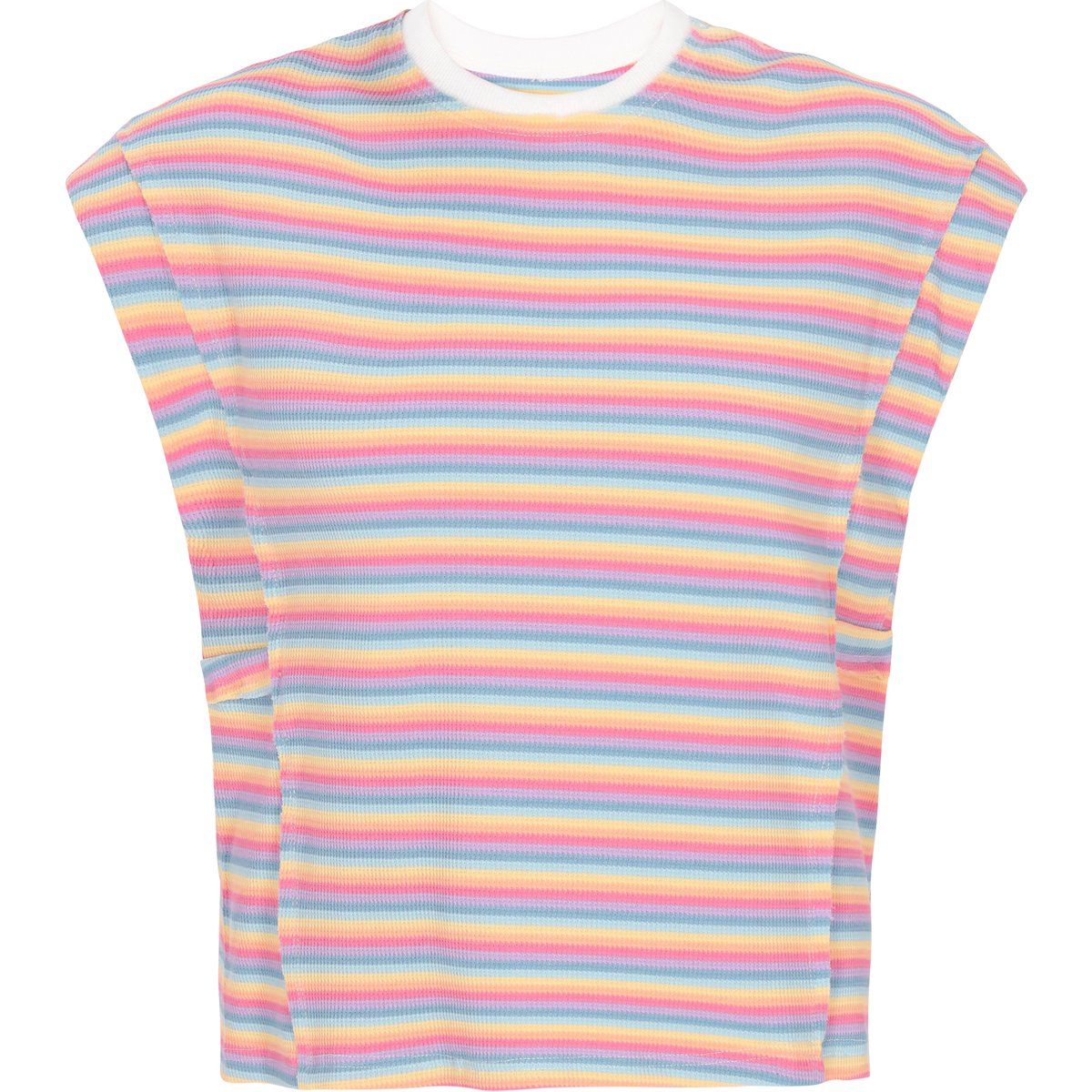 Gestreiftes Rippstrick-T-Shirt in Pastelltönen