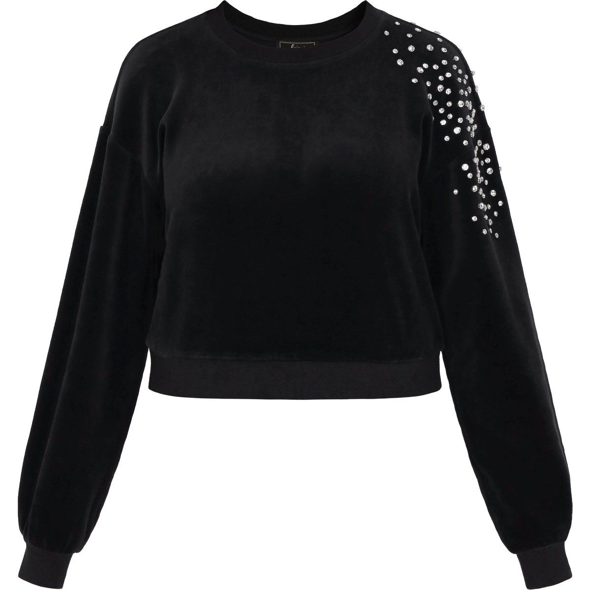 Samt-Sweatshirt mit Kristall-Verzierung