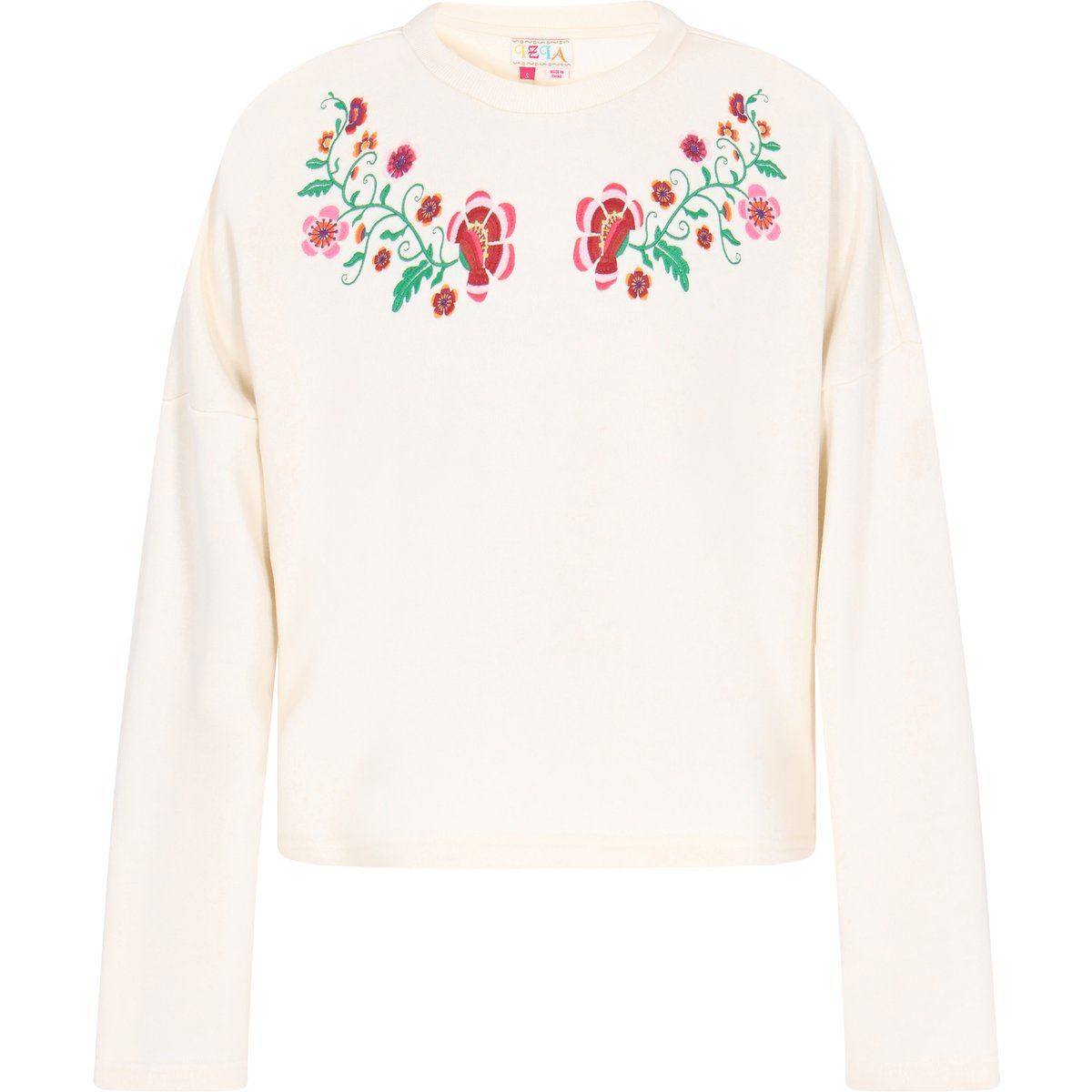 Boho-Sweatshirt mit Blumenstickerei