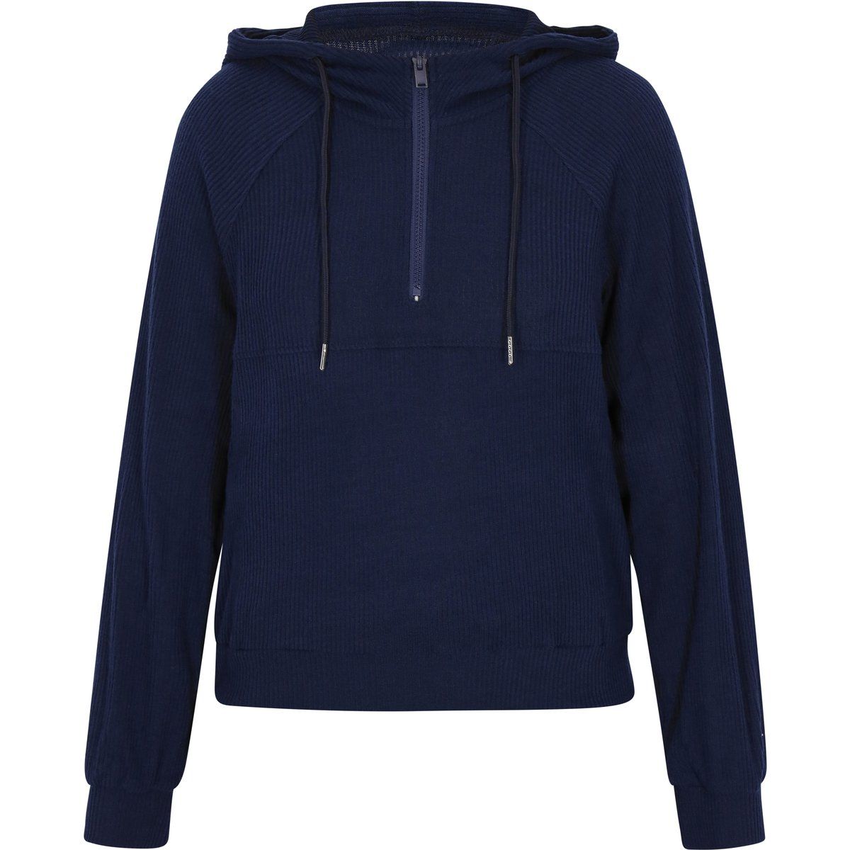Geripptes Kapuzensweatshirt mit Halbreißverschluss