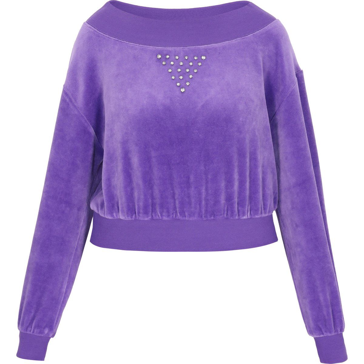 Kurzes Samt-Sweatshirt mit U-Boot-Ausschnitt