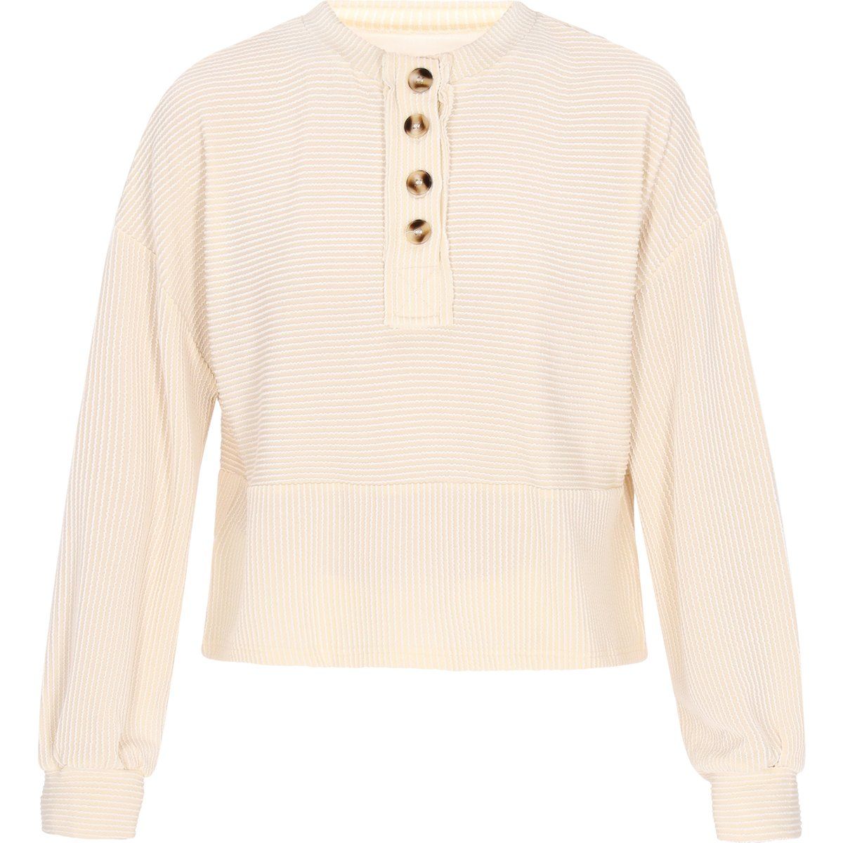 Gestreiftes Henley-Sweatshirt mit Knöpfen