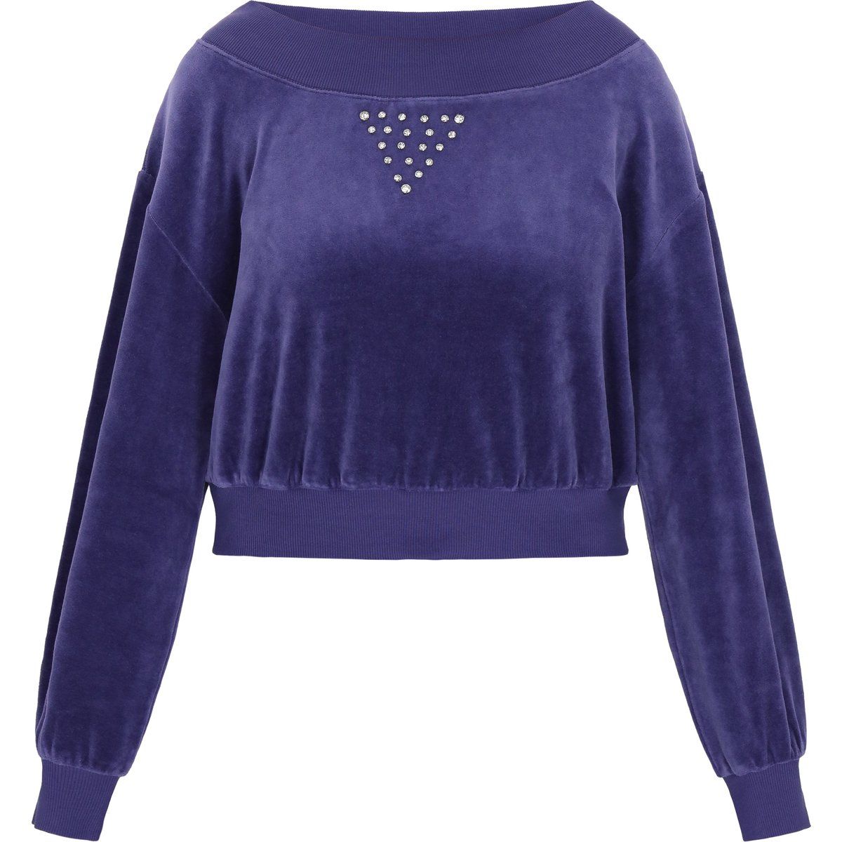 Mit Strass verziertes Samt-Crop-Sweatshirt