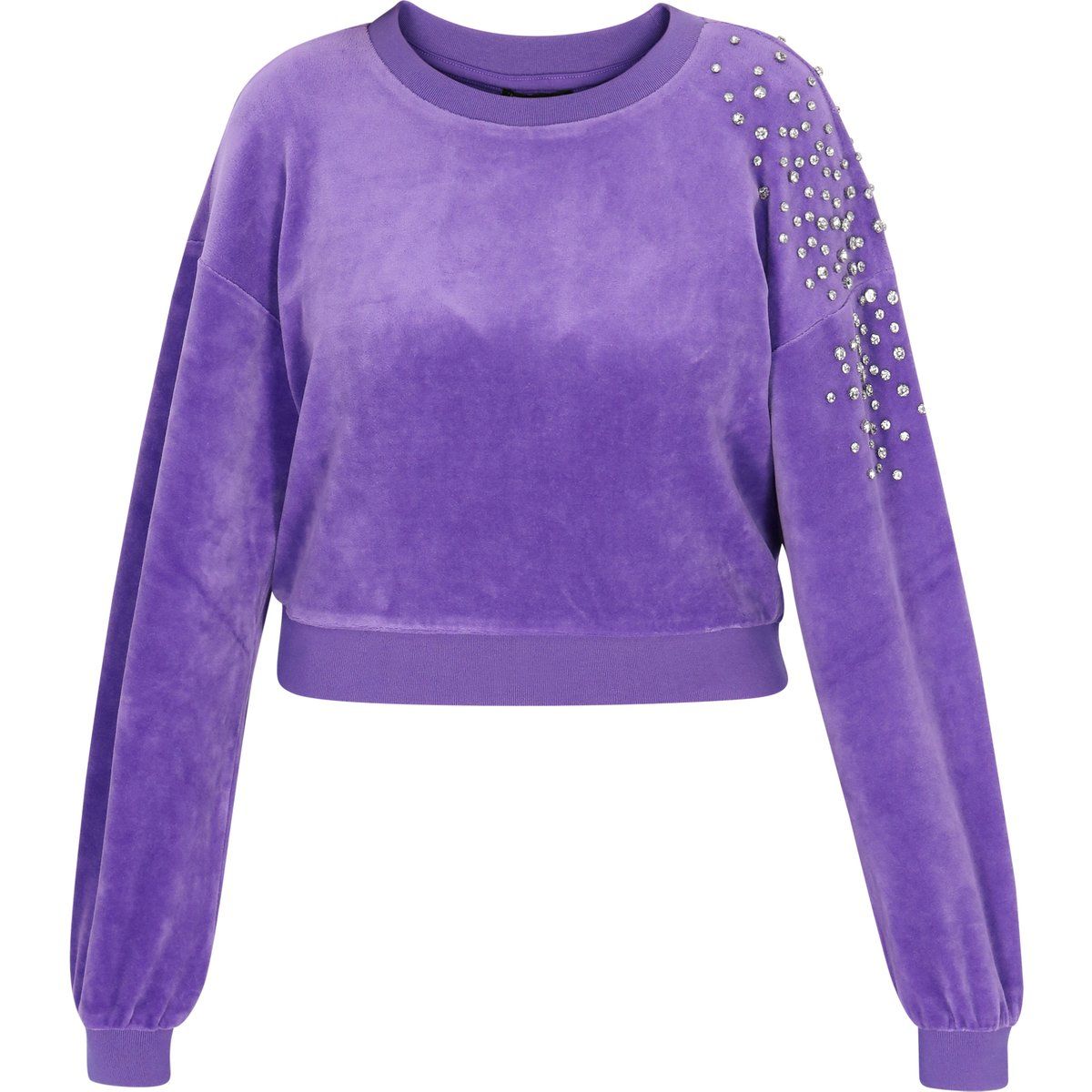 Verkürztes Samt-Sweatshirt mit Kristallen