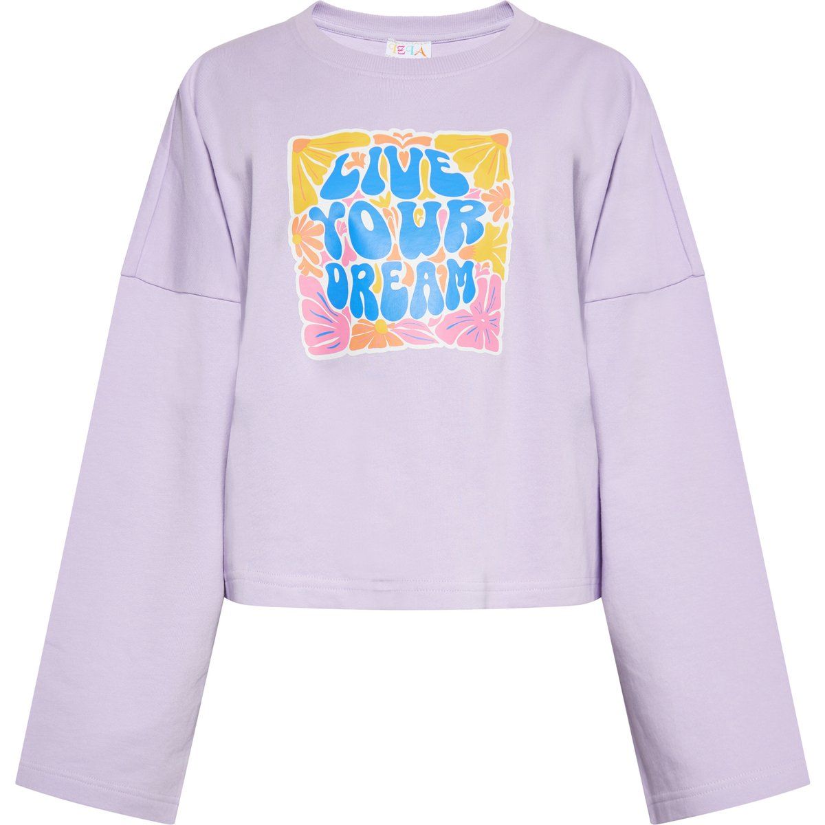 Kurzes Sweatshirt mit Grafikprint und Glockenärmeln