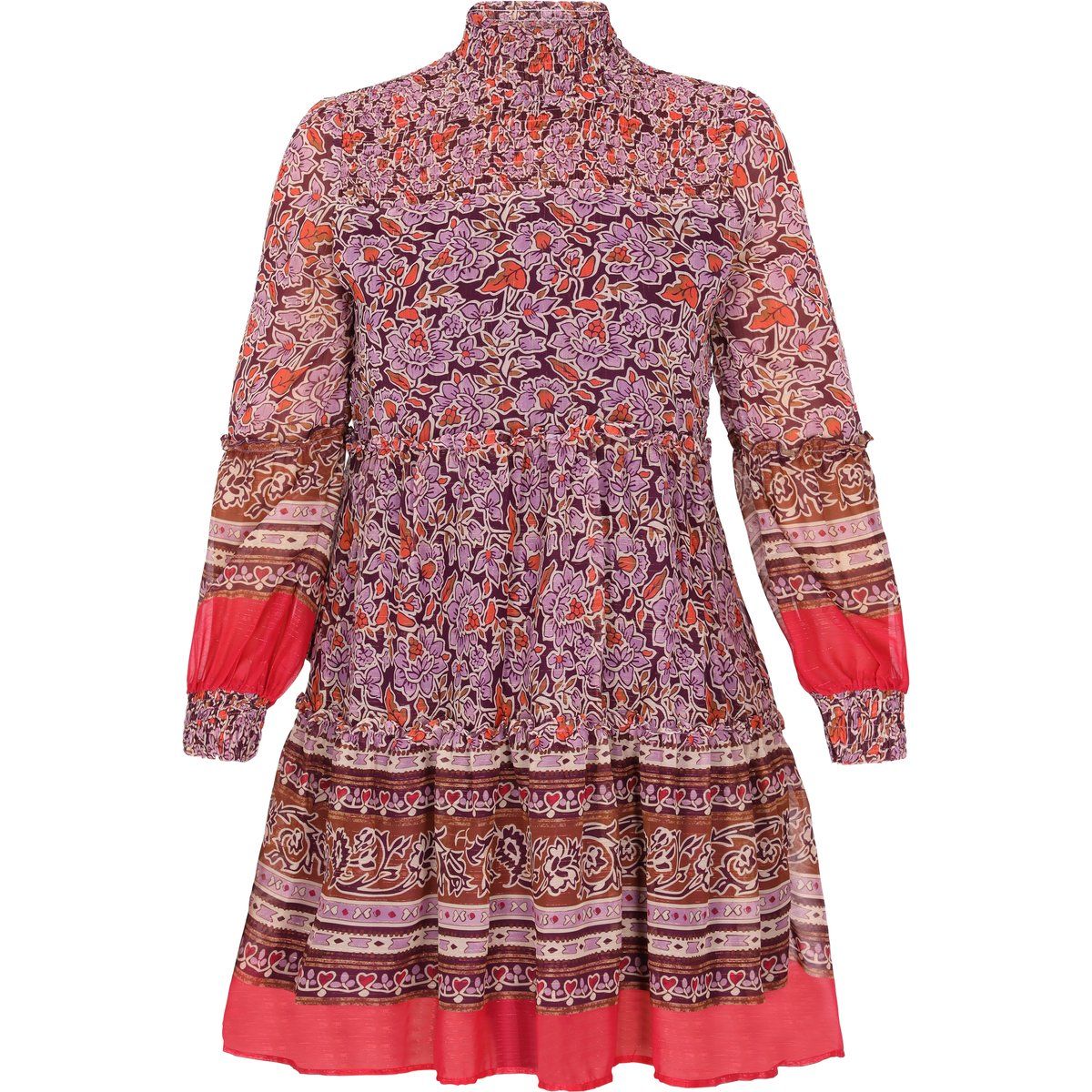 Gesmoktes Boho-Minikleid mit Blumenmuster
